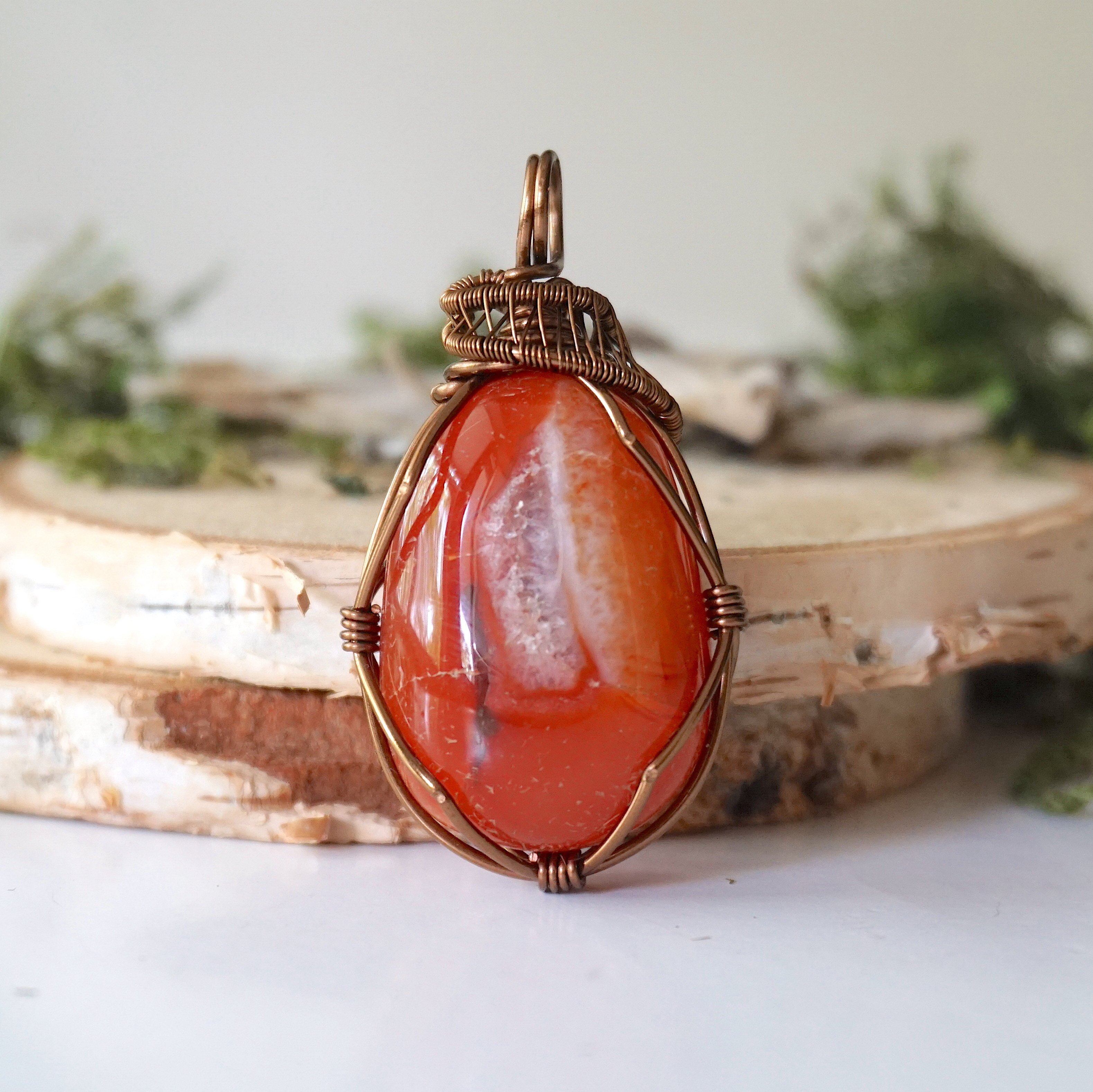 Raw Carnelian Necklace - Handmade Wire Wrapped Healing Crystal Pendant for Women - Perfect for Meditation, Energy Healing & Spiritual Jewelry Gifts