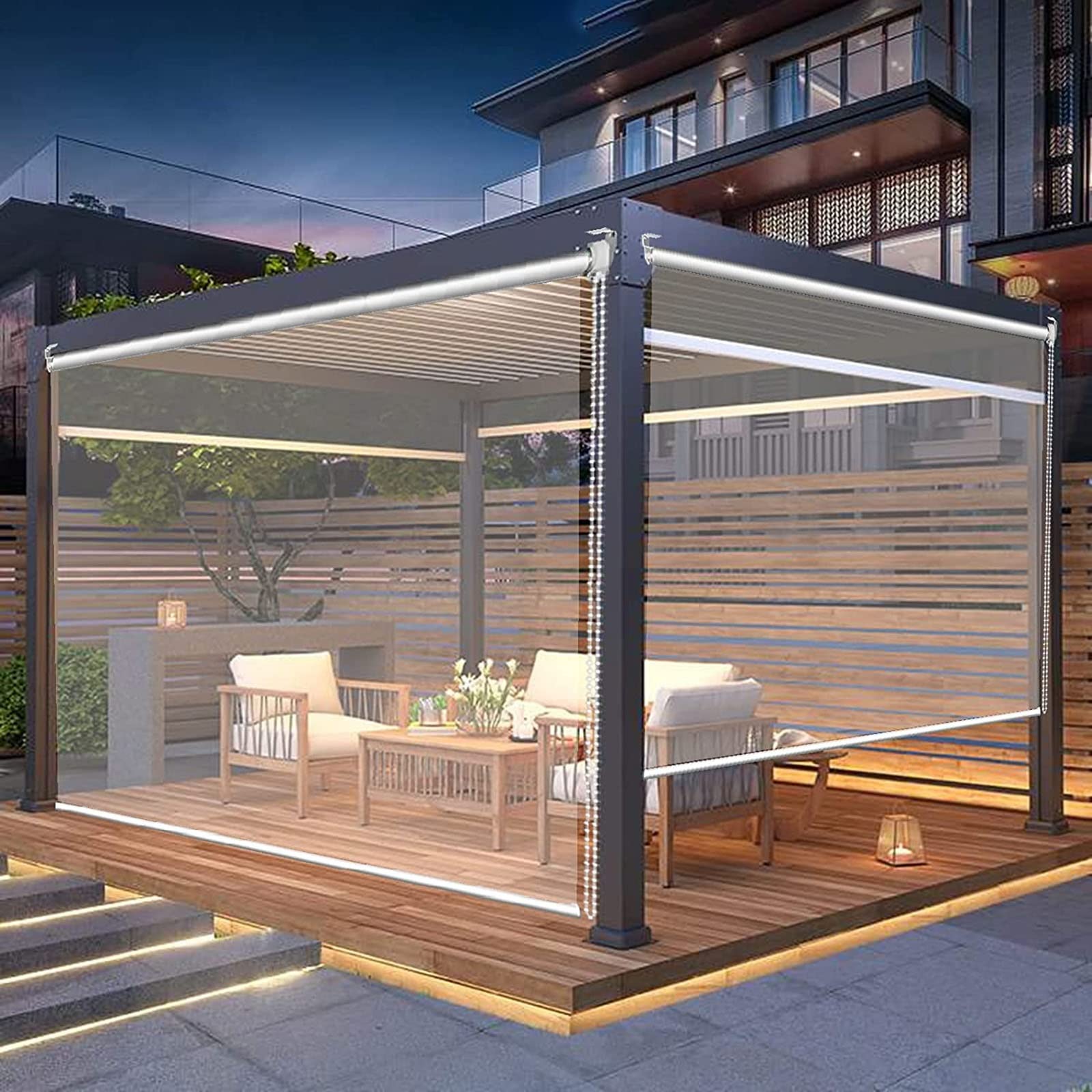 Jcnfa Waterproof Outdoor Roller Shades - Clear Exterior Blinds for Balcony, Pergola, Gazebo & Terrace - Windproof & Rainproof - Easy Pull Down/Up - Available in 135cm, 145cm, 155cm Widths - Perfect for Sun Protection & Privacy in Outdoor Living Spaces