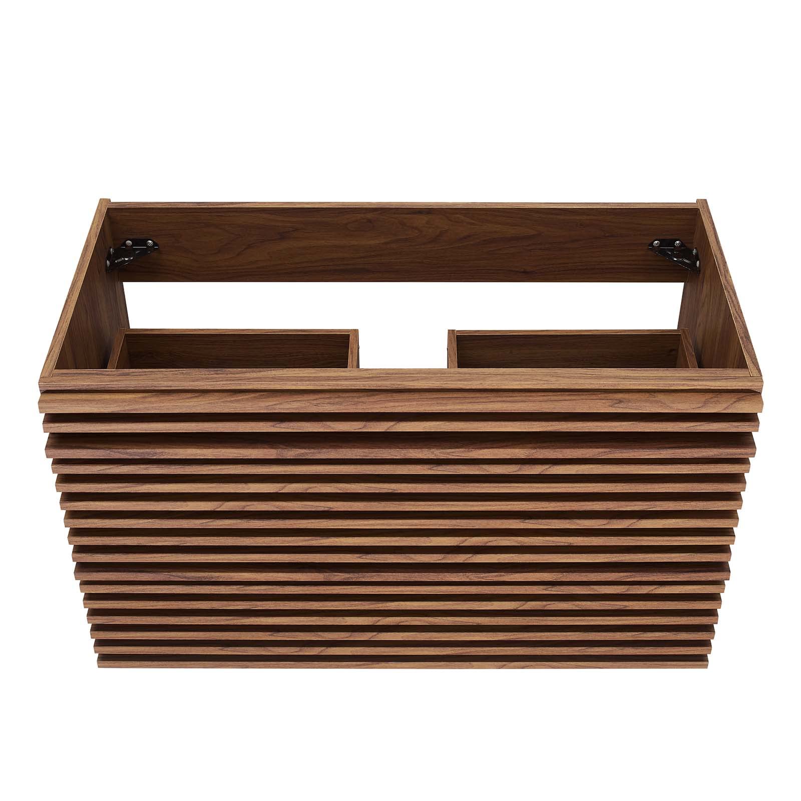 Modway Render 36 Inch Walnut Wall-Mounted Bathroom Vanity Cabinet with Mirror - No Sink Included | Modern Space-Saving Storage for Small Bathrooms & Powder Rooms