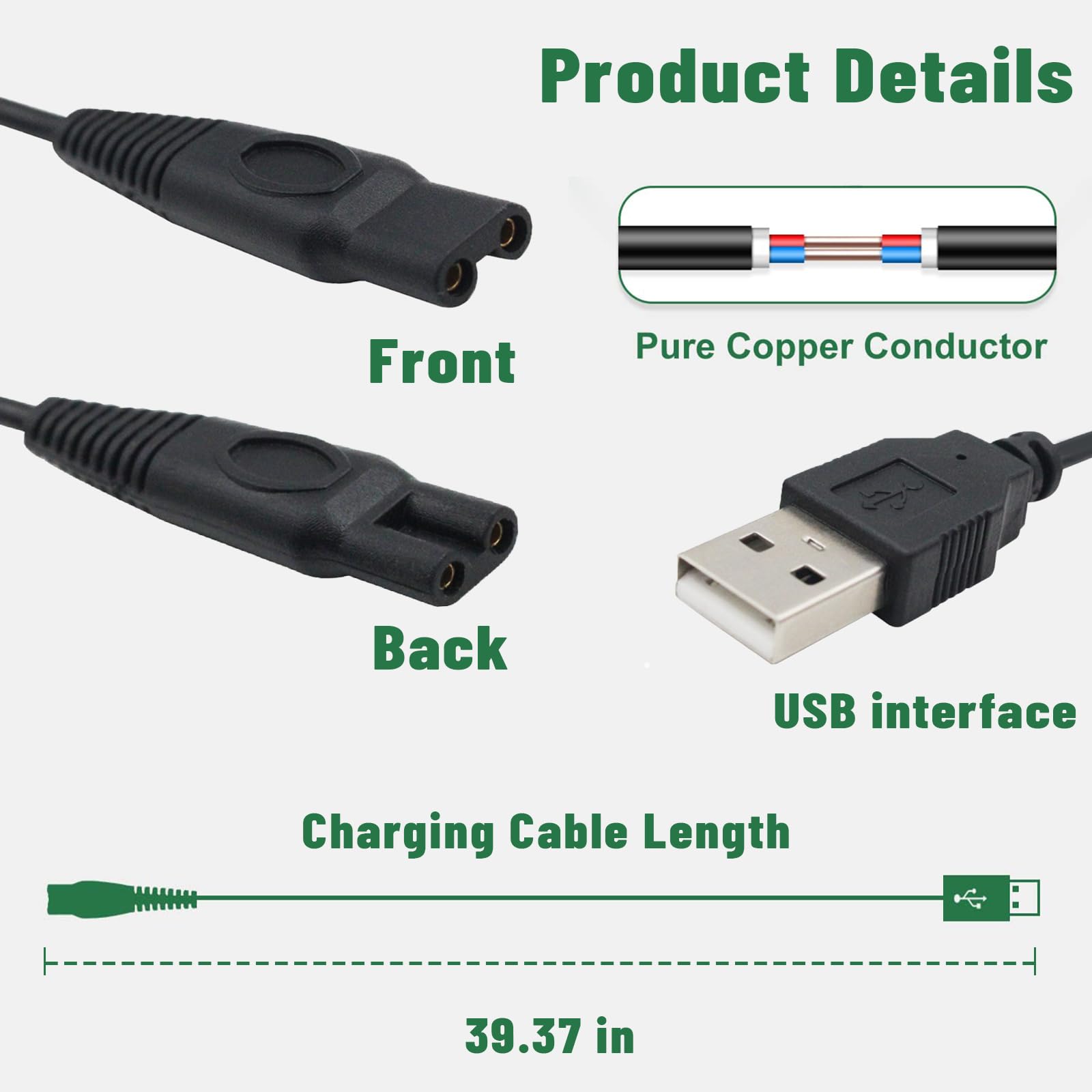 KEMEI KM-1910 Electric Shaver Replacement Charger Cord - 5V USB Power Cable with Cleaning Brush for Beard Trimmer & Electric Razor | Perfect for Travel, Home & Salon Use