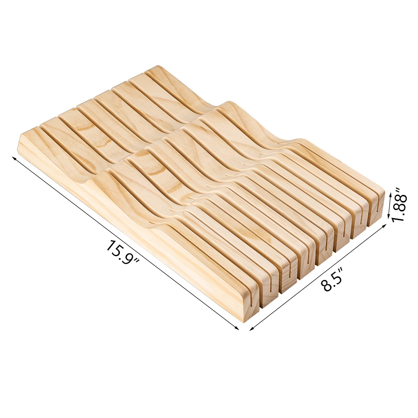 Premium Solid Wood Drawer Knife Holder - Universal Bamboo Knife Block Organizer for Chef & Home Use - Under Cabinet Storage for 15 Knives - Perfect for Kitchen Drawer Organization & Space Saving