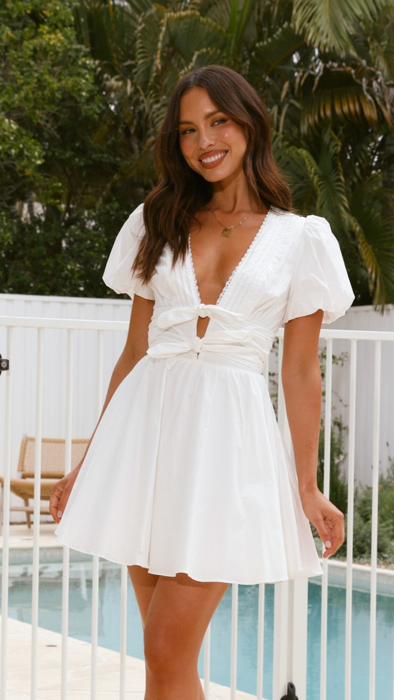 Kaloni Mini Dress for Women - White Summer Casual Short Sleeve Party Cocktail Dress | Perfect for Beach Vacation, Date Night & Club Wear