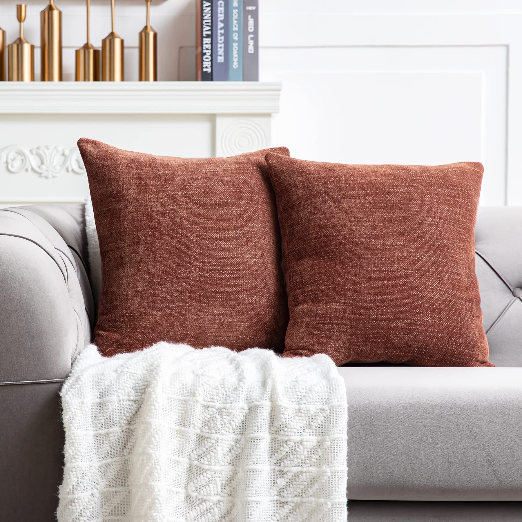 Anickal 20x20 Inch Decorative Throw Pillow Covers Set of 2 - Terracotta Rust Square Accent Cushion Cases for Couch, Sofa & Living Room | Farmhouse Home Decor for Cozy Fall & Winter Seasons
