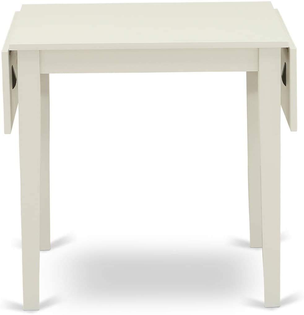 East West Furniture 3 Piece Dining Room Set - Rectangle Drop Leaf Table & 2 Faux Leather Parsons Chairs, 30x48 Inch, Linen White | Modern Small Space Dining Solution for Apartments, Breakfast Nooks & Cozy Kitchens
