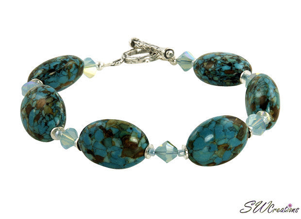 Handmade Mosaic Blue Turquoise Crystal Beaded Bracelet for Women - Boho Chic Jewelry Gift for Birthday, Wedding & Everyday Wear