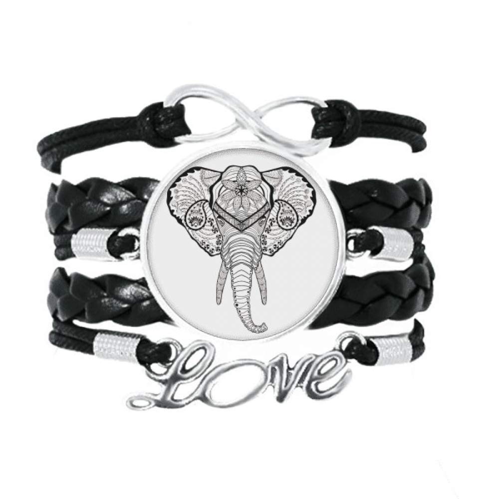 DIYthinker Elephant Sketch Bracelet - Handmade Twisted Leather Rope Wristband with Long Teeth Animal Portrait, Unique Love Accessory Gift for Women Men (Perfect for Casual Wear, Date Nights & Festival Gifts)