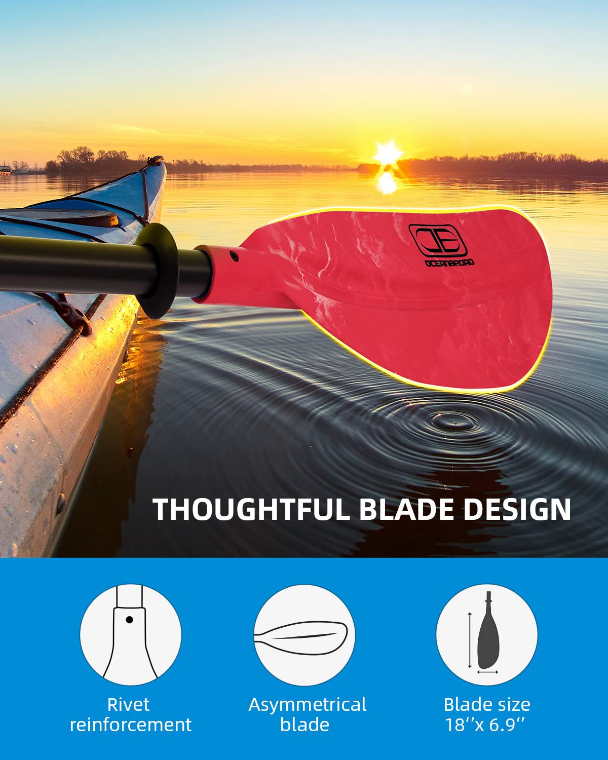 Adjustable Kayak Paddle 86in to 94in (220cm-240cm) - Lightweight Canoe Oar with Paddle Leash for Kayaking, Boating & Canoeing - Perfect for Recreational Paddling, Fishing & Water Sports