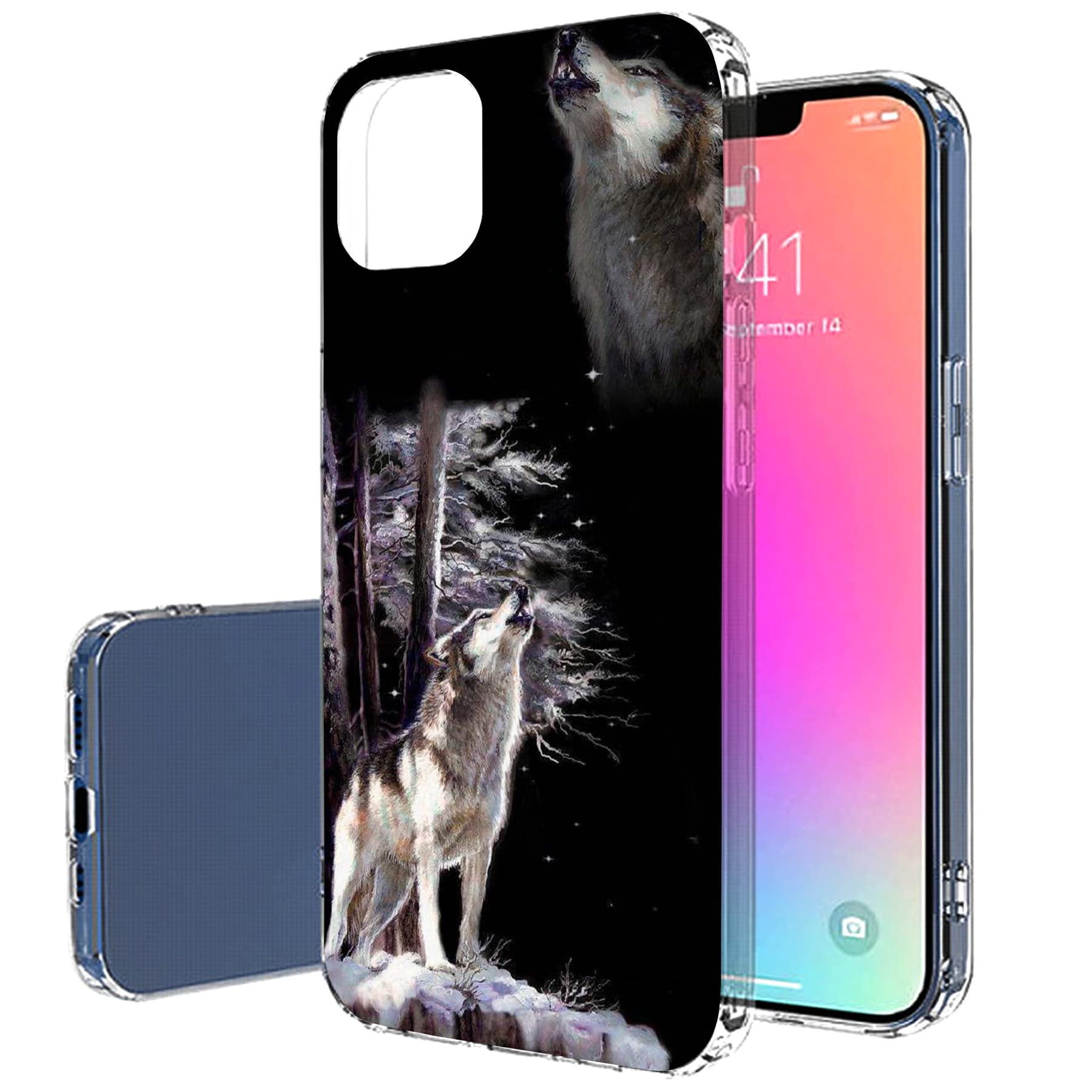 VIBECover Slim Protective Case for Apple iPhone 13 - Shockproof Flexible TPU Cover with Wolf Howl Design | Perfect for Outdoor Adventures & Daily Use