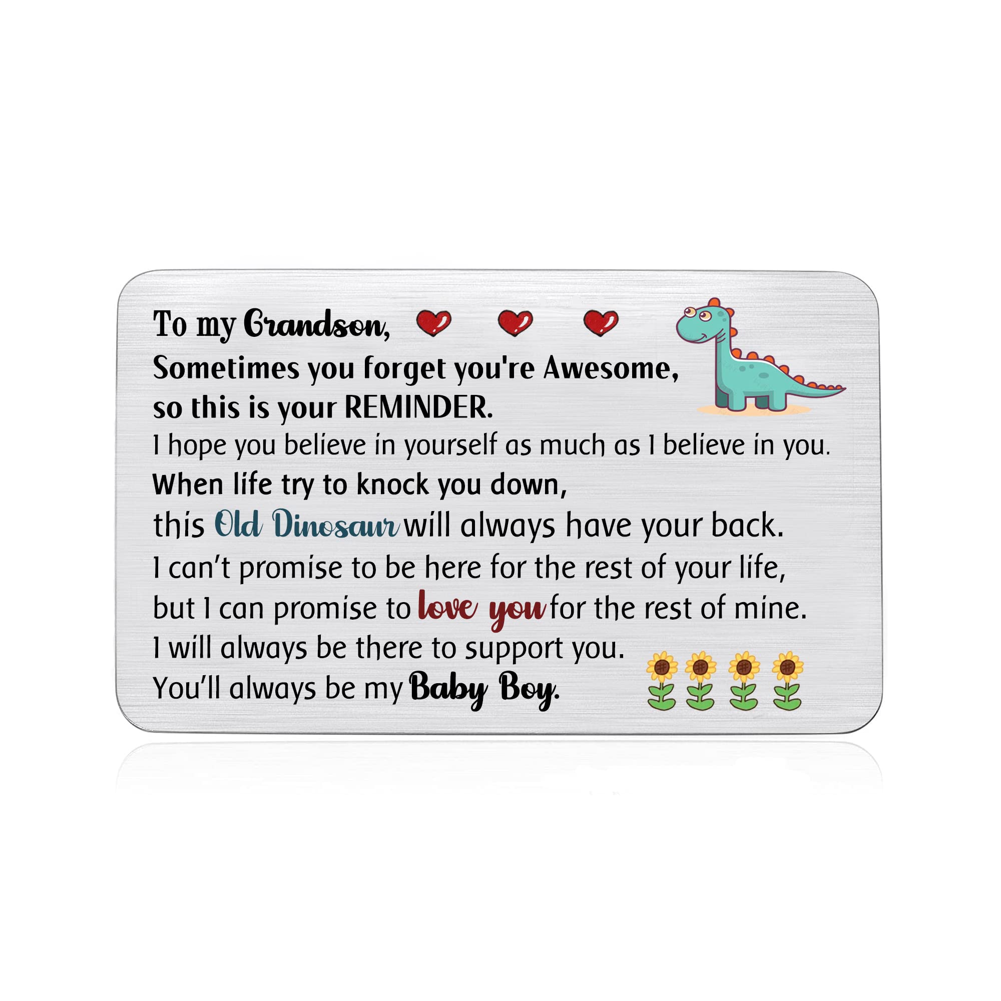 Personalized Grandson Wallet Insert Card - Birthday, Graduation, Christmas Gift for Him - Encouraging Keepsake for University, Come-of-Age & Special Occasions - Perfect Dinosaur-Themed Pocket Reminder for Loved Ones