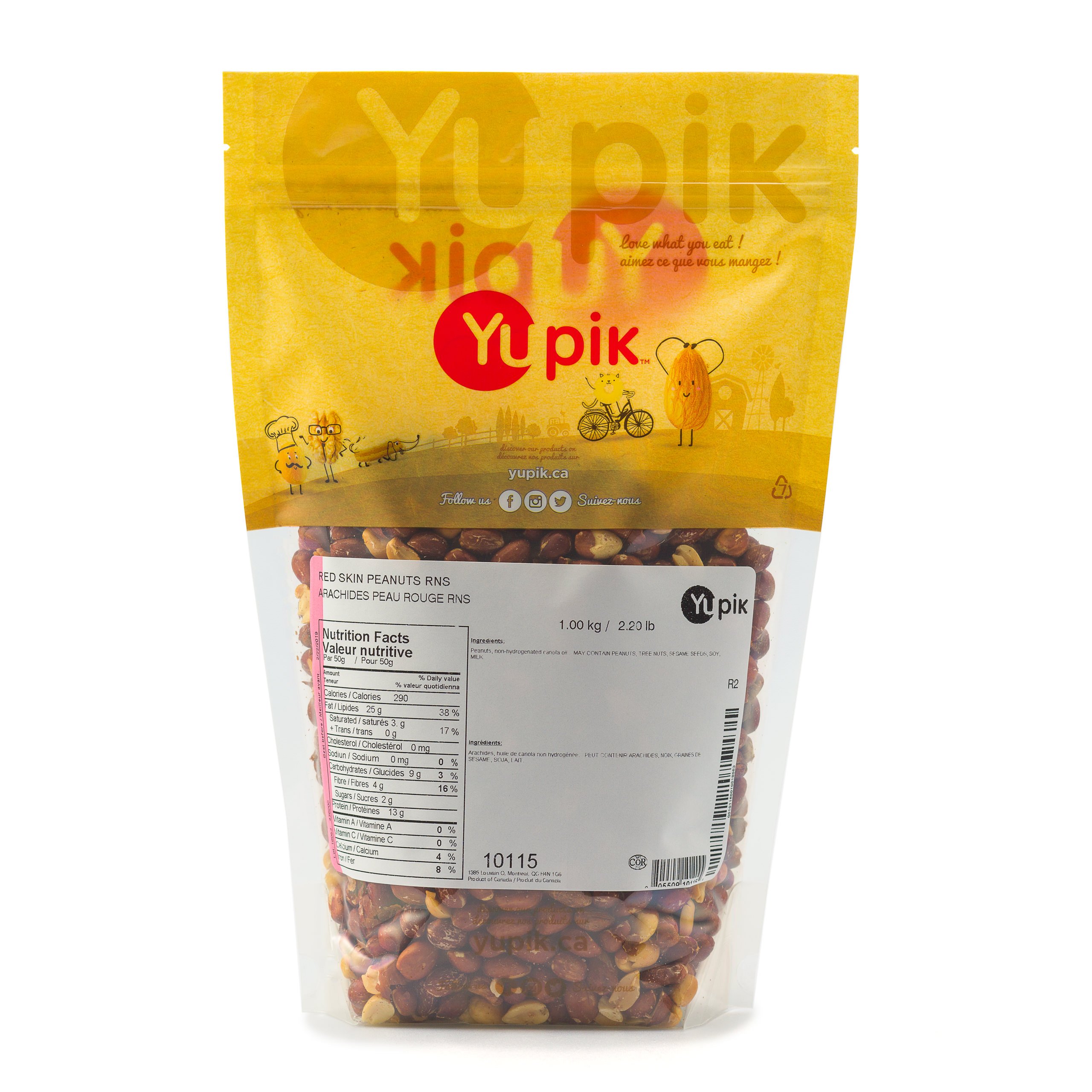 Yupik Roasted Unsalted Red Skin Peanuts 1kg - Kosher, Vegan, High Fiber & Protein Snack - Crunchy Healthy Nuts with Skins for Hiking, Office & School Snacks