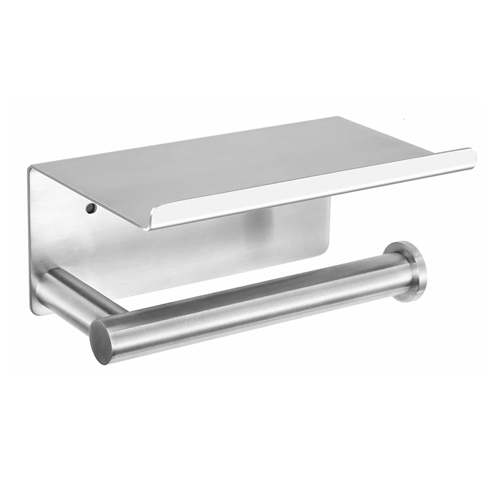 Upgrade Toilet Paper Holder with Anti-Drop Large Phone Shelf - Self Adhesive Bathroom Tissue Roll Holder - Stainless Steel Wall Mounted with Adhesive or Screws - Brushed Finish - Perfect for Small Bathrooms & Apartments