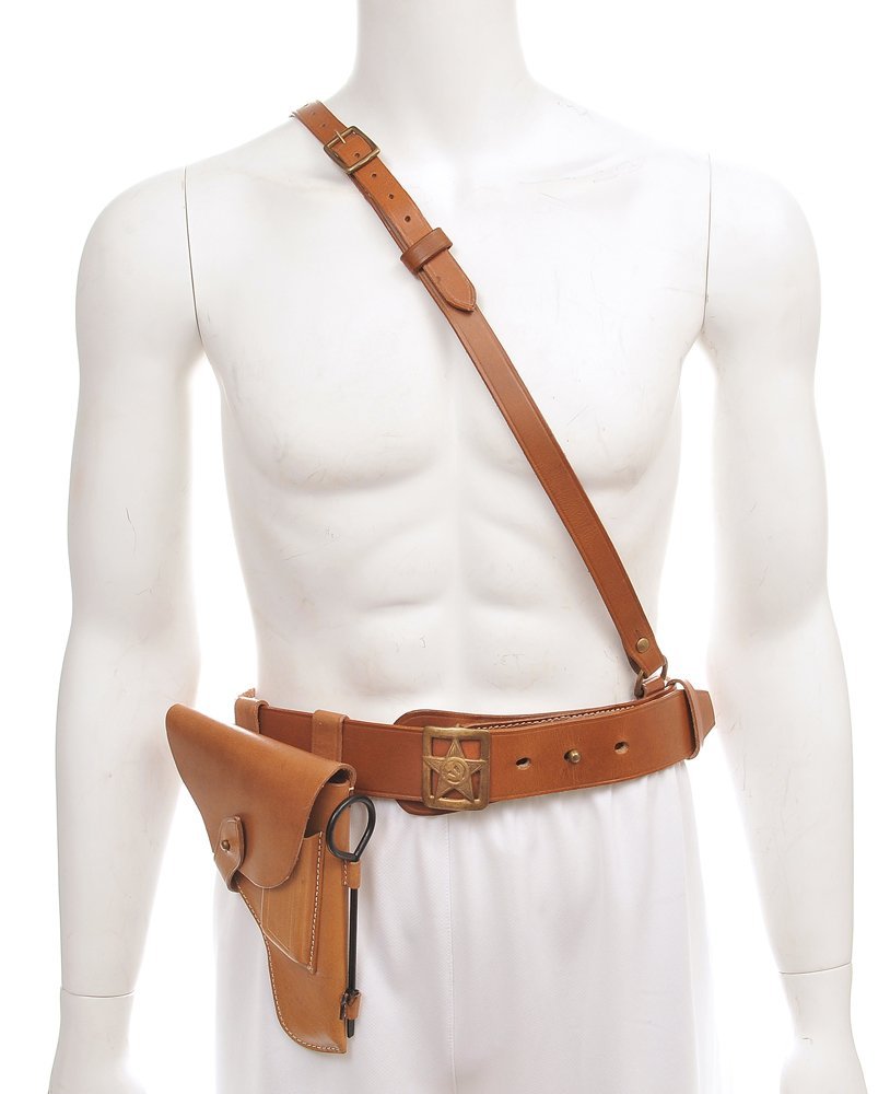 Vintage Soviet Officer Belt Set - Leather Chest Strap & Tokarev TT-33 Holster with Cleaning Rod for Military Reenactment & Historical Collection