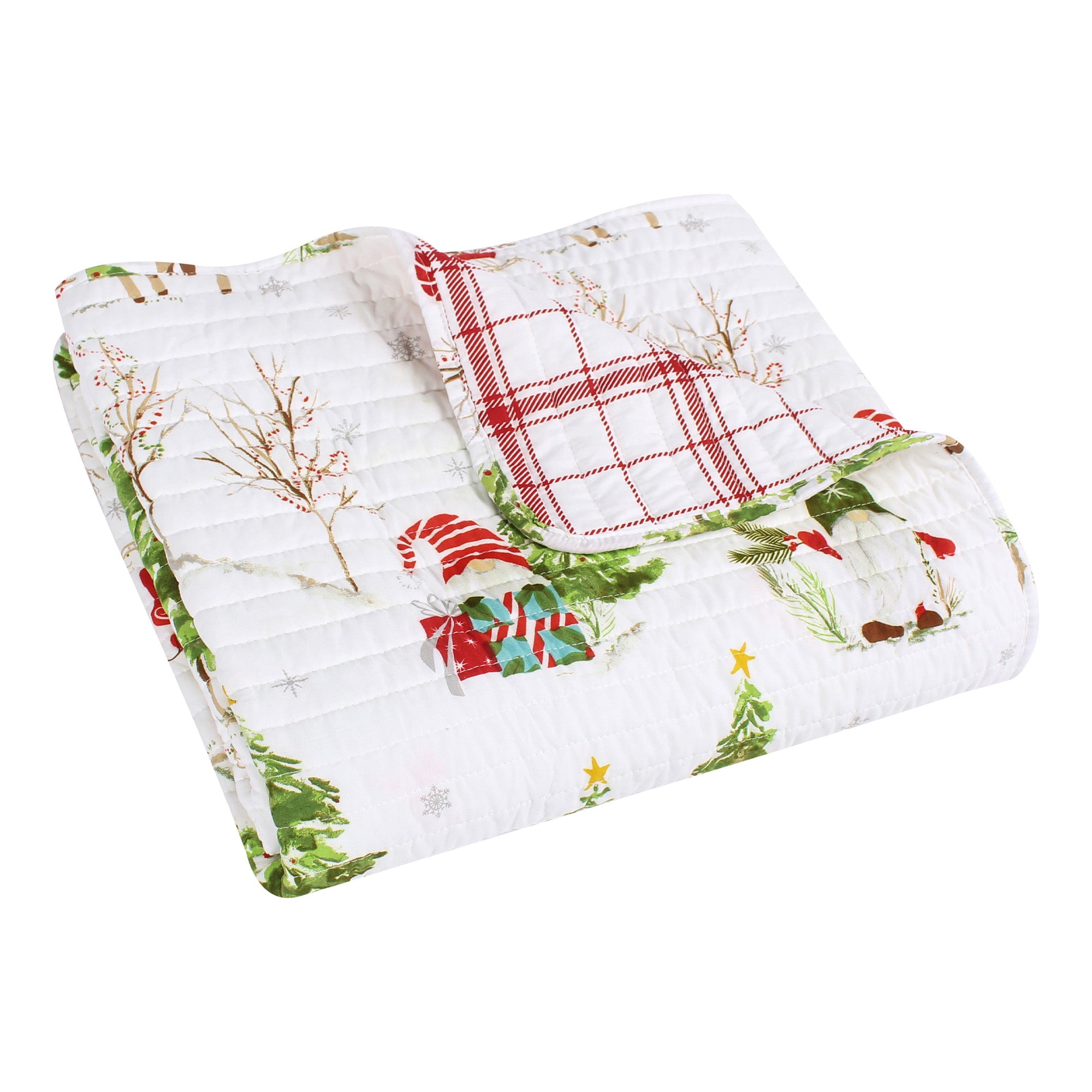 Cozy Gnome Forest Quilted Throw Blanket - Soft Flannel Plaid Design for Couch, Bed & Winter Warmth - Perfect for Home Decor, Gifts & Cozy Nights by the Fireplace