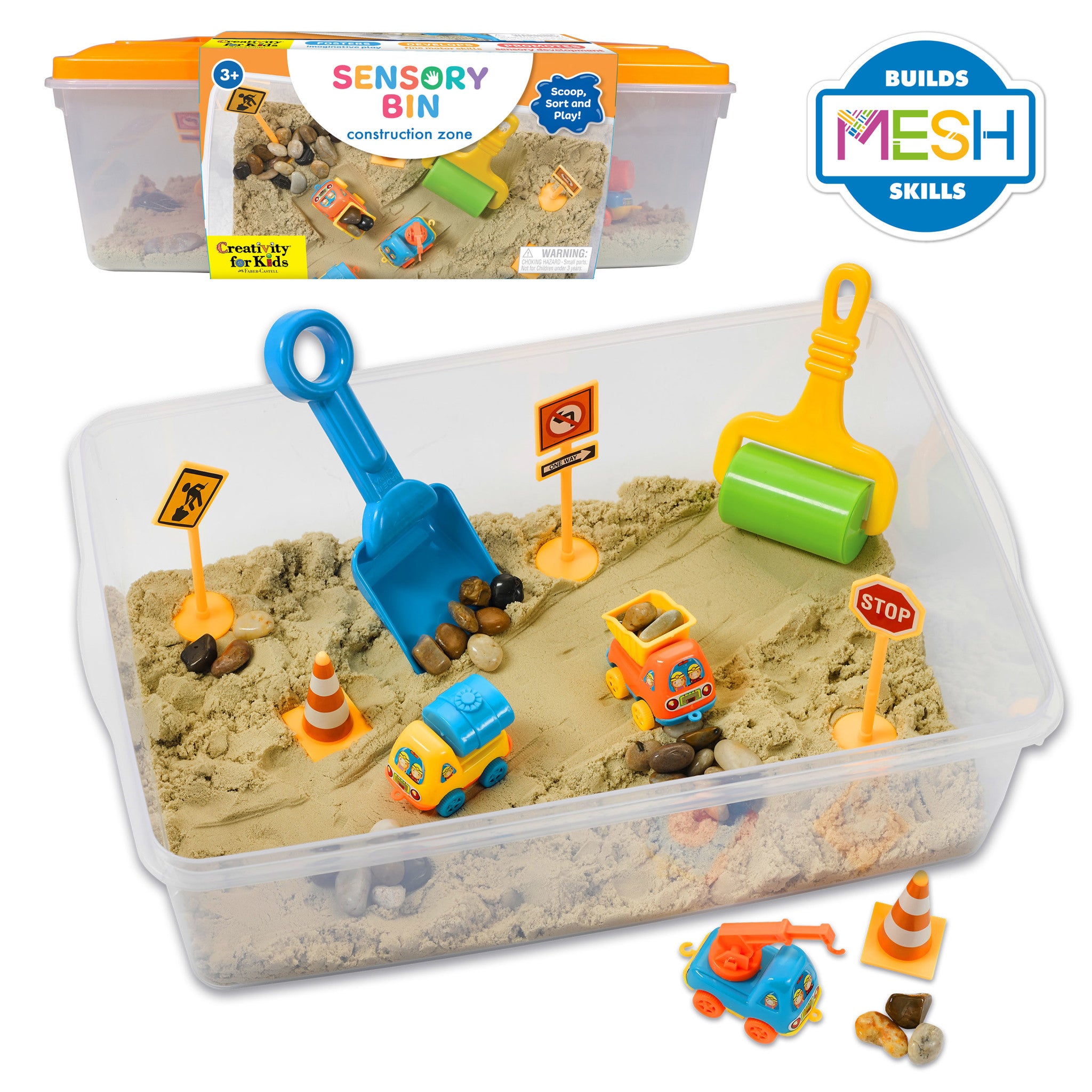 Sensory Bin Construction Zone Toy Set for Kids - Excavator, Dump Truck & Tools - STEM Learning & Fine Motor Skills Development - Perfect for Preschool Play & Sensory Exploration #6279000