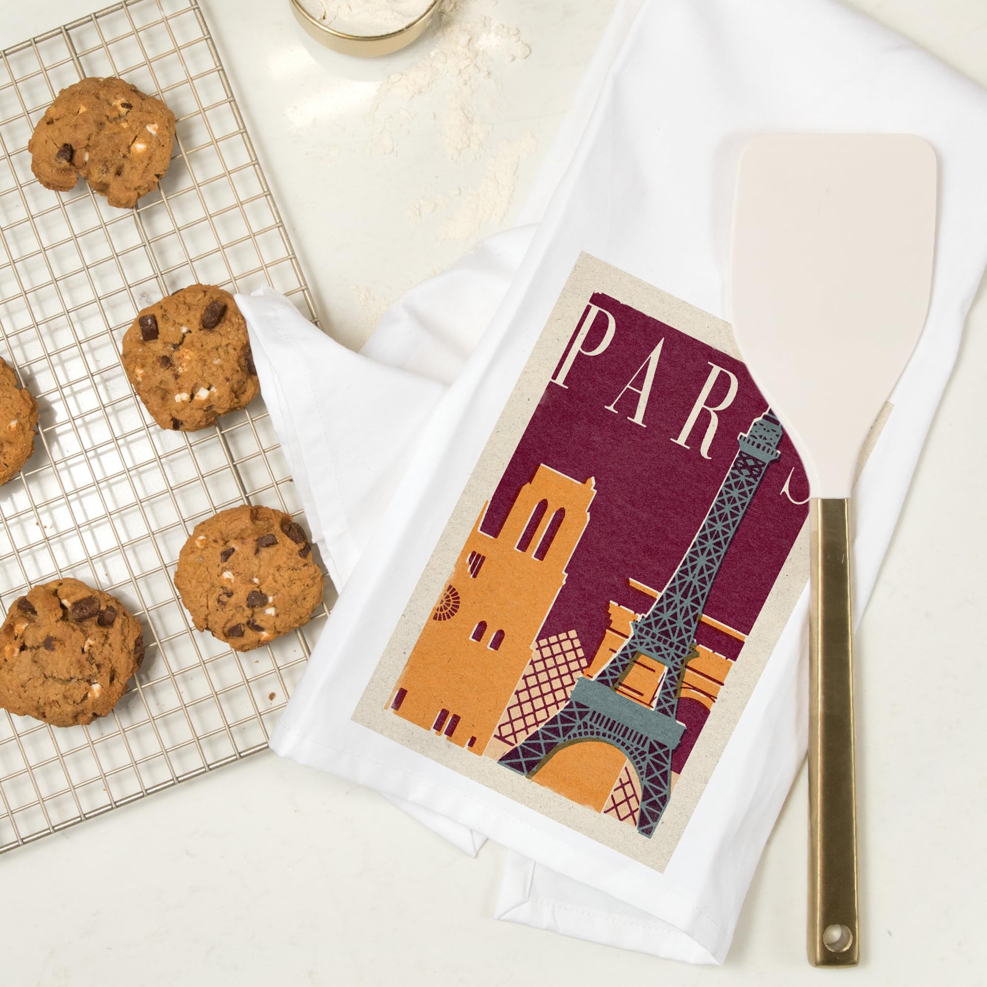 Lantern Press Paris Woodblock Tea Towel - 100% Cotton Decorative Hand Towel for Kitchen & Home | Perfect for Cooking, Dish Drying & Farmhouse Decor