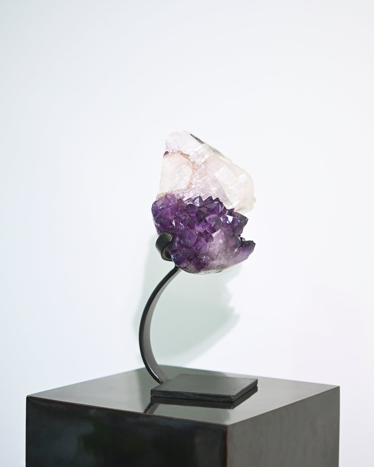 Natural Amethyst Calcite Goethite Geode on Stand - 8lbs Large Crystal Cluster for Home Decor, Meditation & Healing