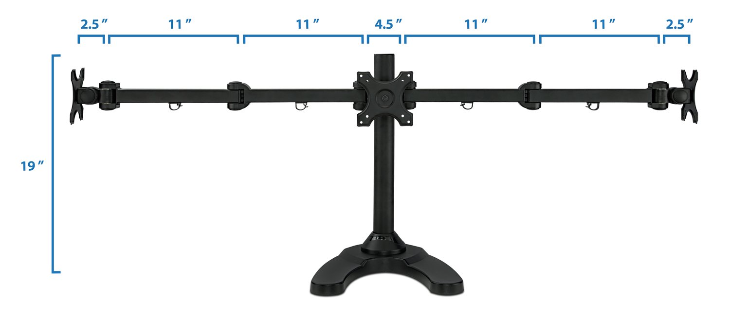 Mount-It! Triple Monitor Stand for 19-24 Inch Screens - Heavy Duty Adjustable 3 Monitor Mount with Free Standing & Grommet Bases - VESA 75/100 Compatible - Perfect for Home Office, Gaming Setup & Workstation Ergonomics