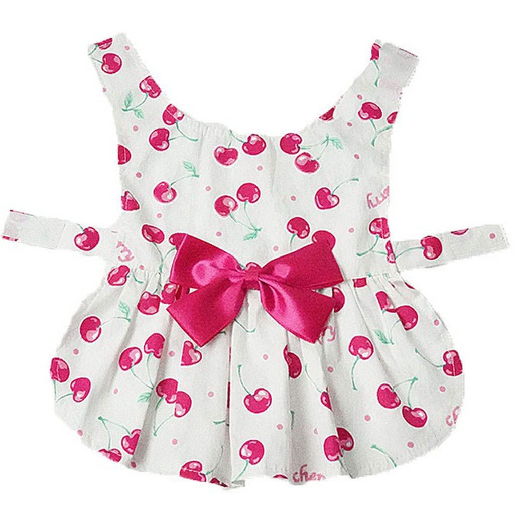 Cute Cherry Princess Bow Skirt Dress for Small Dogs & Cats - Summer Puppy Dog Outfit with Thin Fabric for Comfort | Perfect for Parties, Photo Shoots & Daily Walks