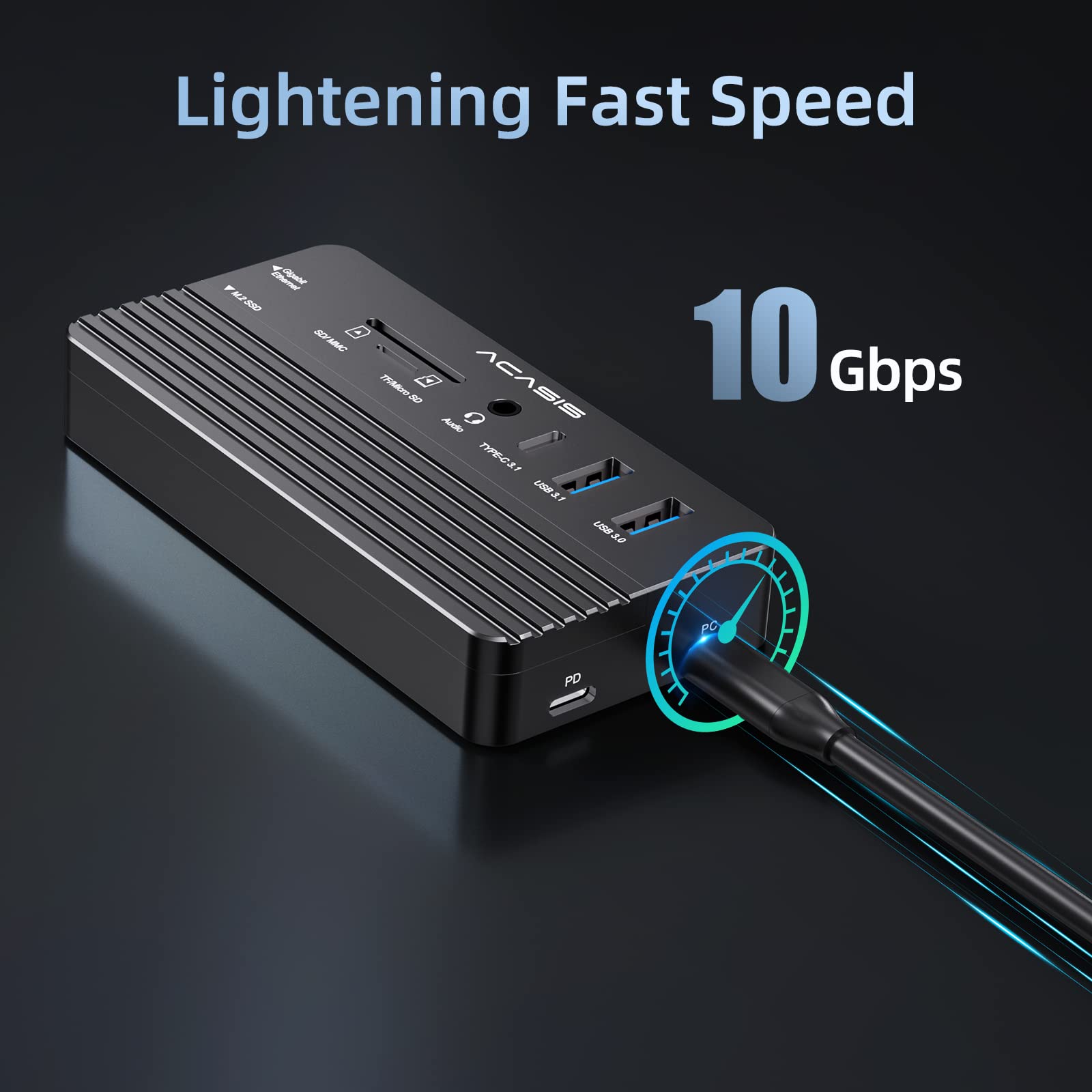 ACASIS 10-in-1 USB C Laptop Docking Station with 4K60Hz HDMI, NVMe Enclosure, PD Charging, Ethernet, SD/TF Card Reader, 10G USB C/A Ports & Audio - Universal Compatibility for MacBook, Dell, HP, Surface - Perfect for Home Office, Gaming & Multi-Monitor Setup