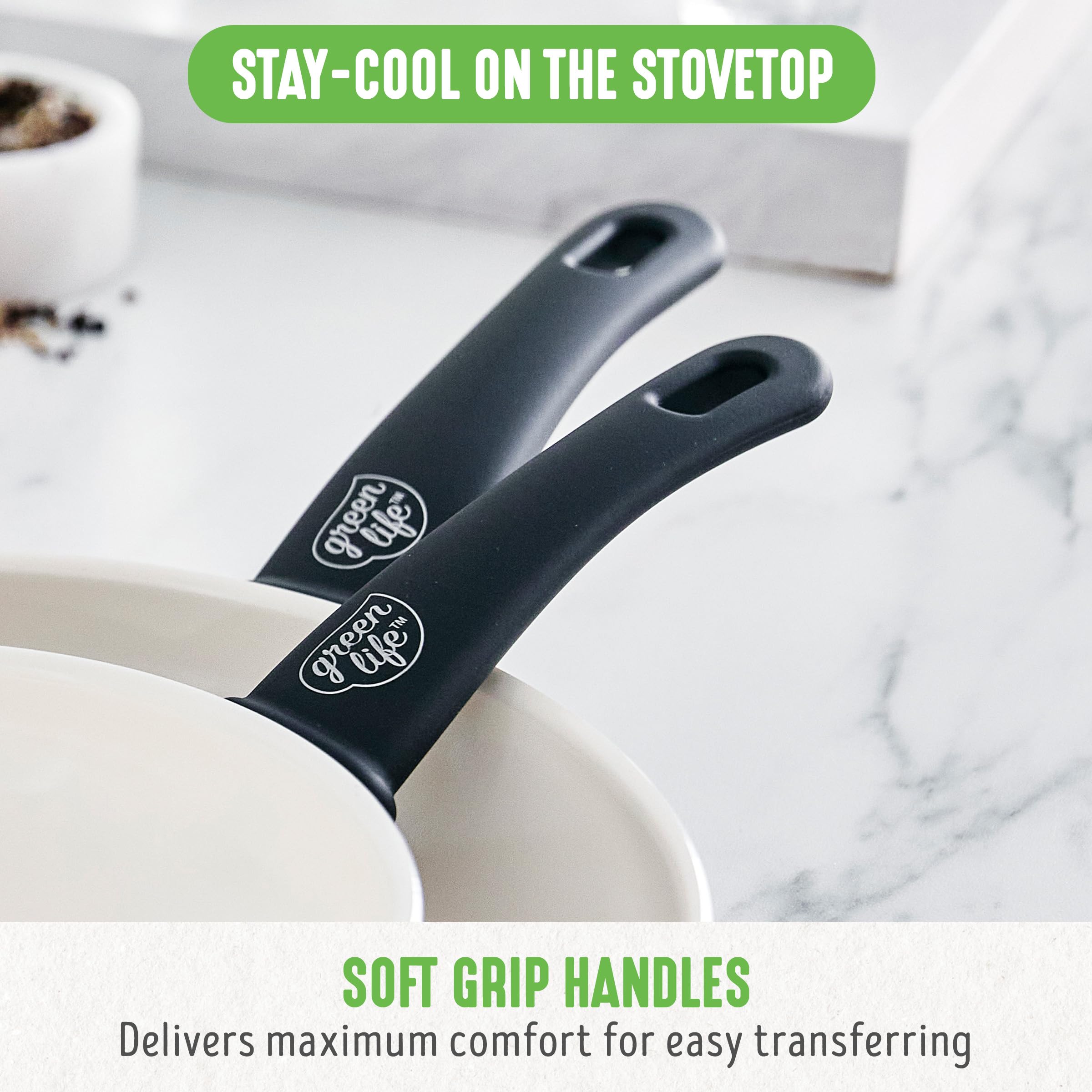 GreenLife Soft Grip 16-Piece Non-Toxic Ceramic Nonstick Cookware Set - PFAS-Free, Oven & Dishwasher Safe Pots and Pans with Glass Lids & Stay-Cool Handles - Perfect for Frying, Sauteing, and Cooking Sauces - Ideal for Home Chefs and Healthy Meal Prep