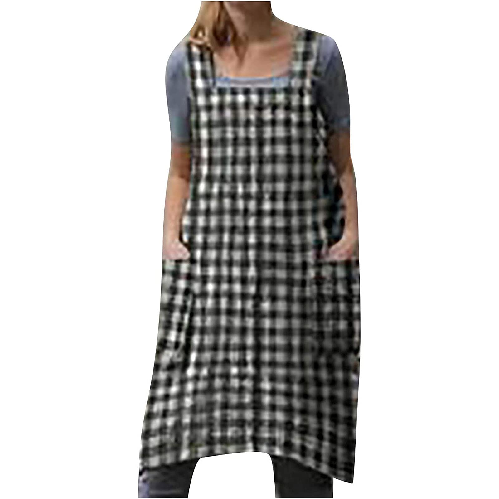 CrazyPig Women's Pinafore Plus Size Apron Dress - Cute Baking & Cooking Dress with Pockets - Perfect for Kitchen, Baking, BBQ, and Home Cooking