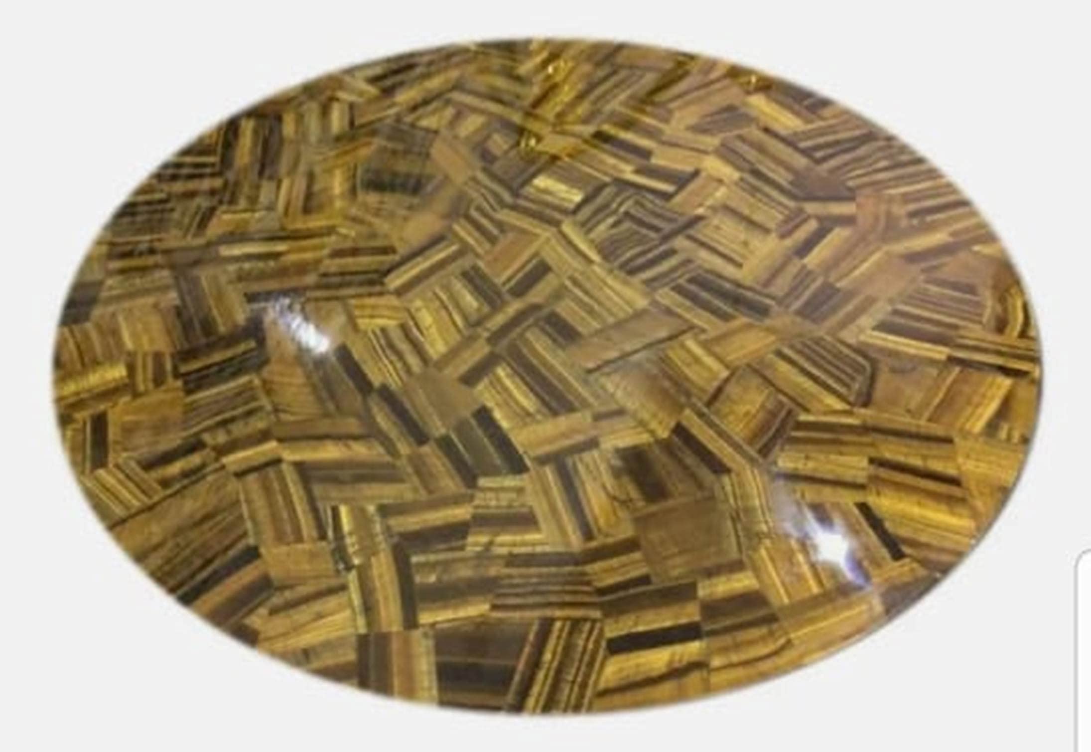 12 Inch Round Tiger Eye Stone Coffee Table - Natural Gemstone Side Table for Living Room Decor, Meditation Space & Feng Shui Home Accessories