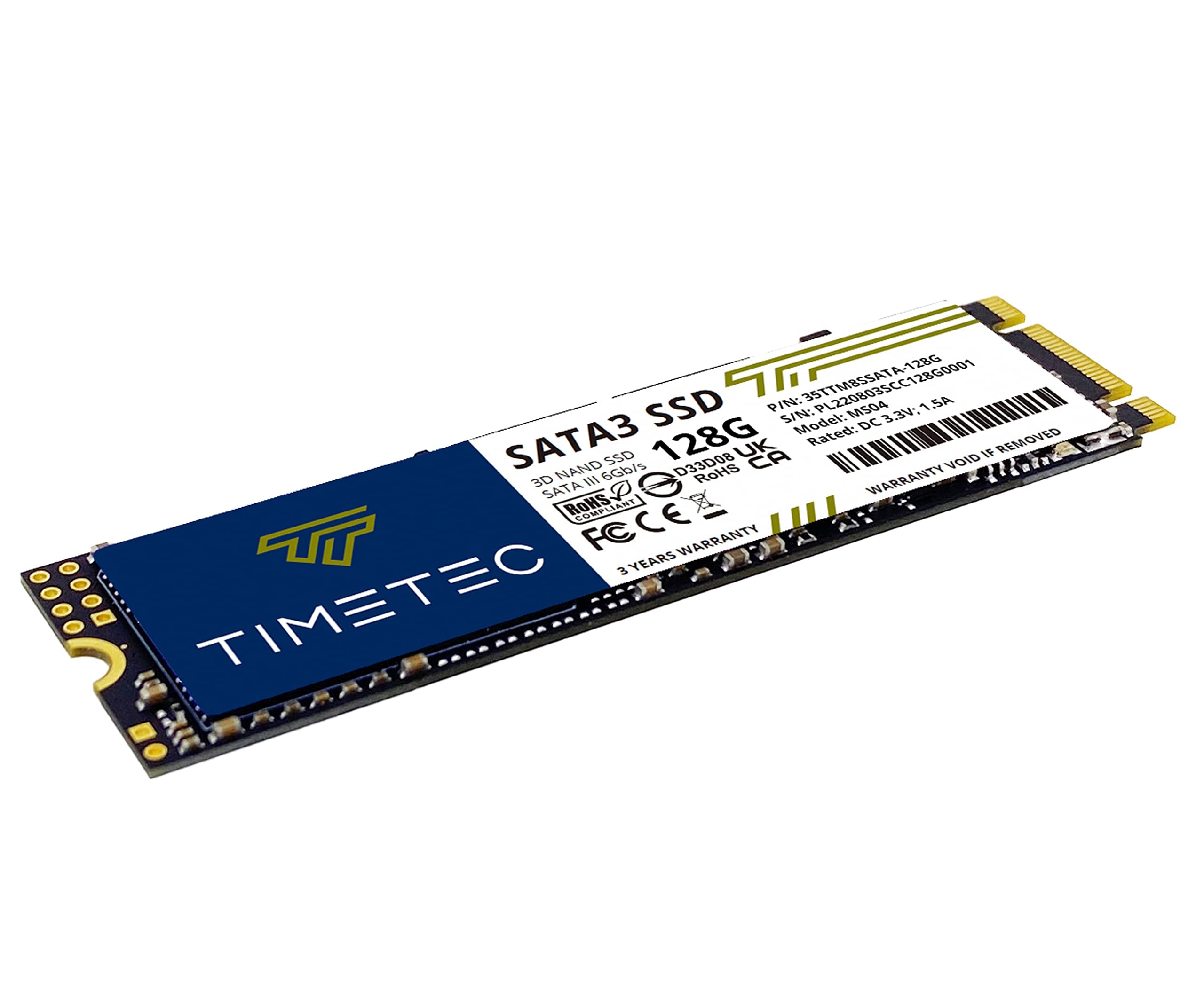 Timetec 128GB SSD 3D NAND SATA III 6Gb/s M.2 2280 Internal Solid State Drive - Up to 550MB/s Read Speed, SLC Cache, 64TBW - Compatible with PC, Laptop & Desktop - Perfect for Gaming, Office Work & Fast Boot Times
