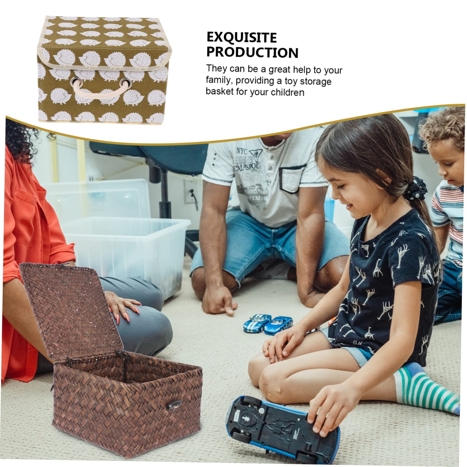 STOBAZA Seagrass Woven Storage Basket with Lid - Natural Home Organization Bin for Laundry, Toys, Blankets & Clothes | Stylish Decorative Storage Solution for Living Room, Bedroom & Nursery | Eco-Friendly Household Organizer