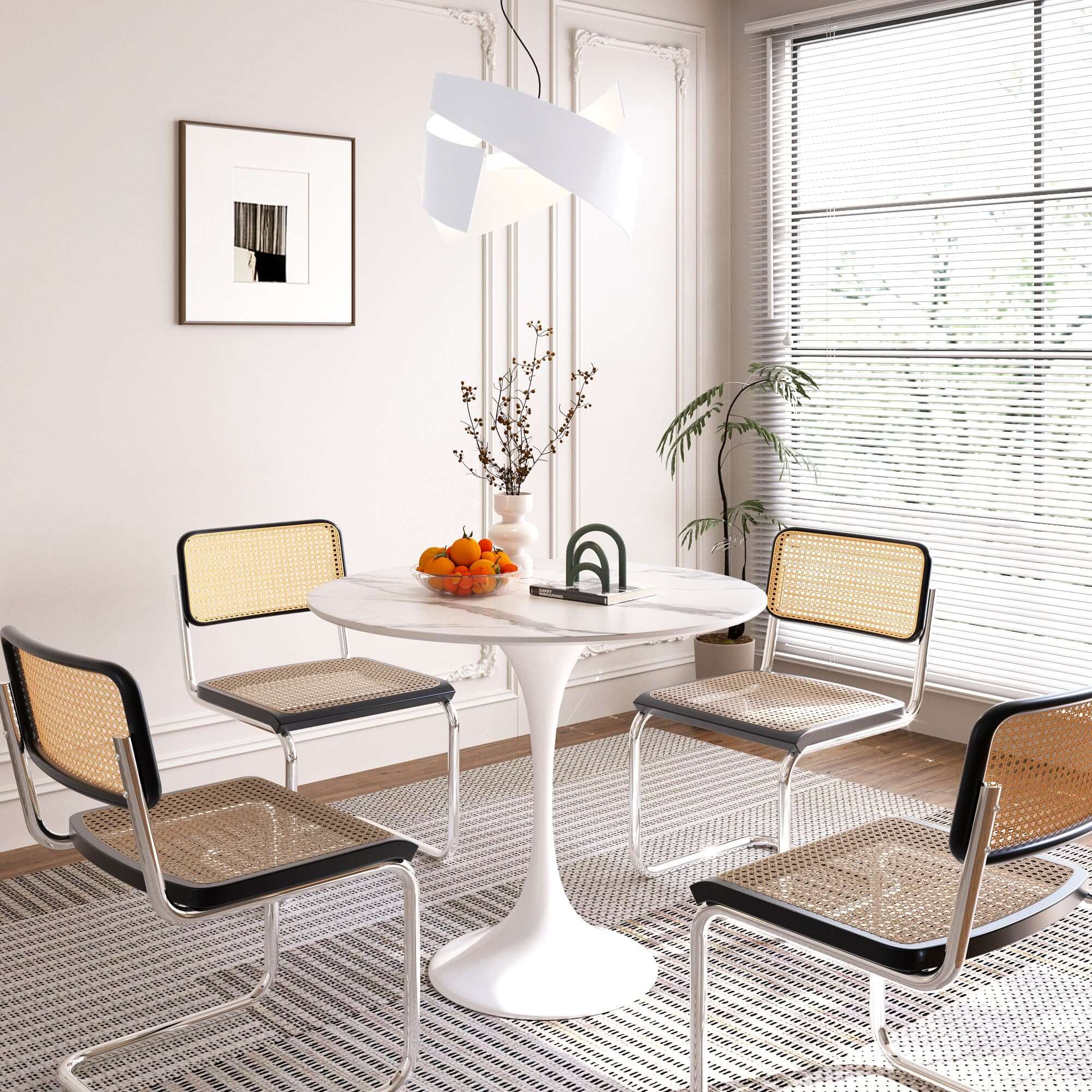 Minimalist 35.43 Inch White Rock Slab Round Dining Table - Modern Kitchen & Dining Room Furniture for Small Spaces