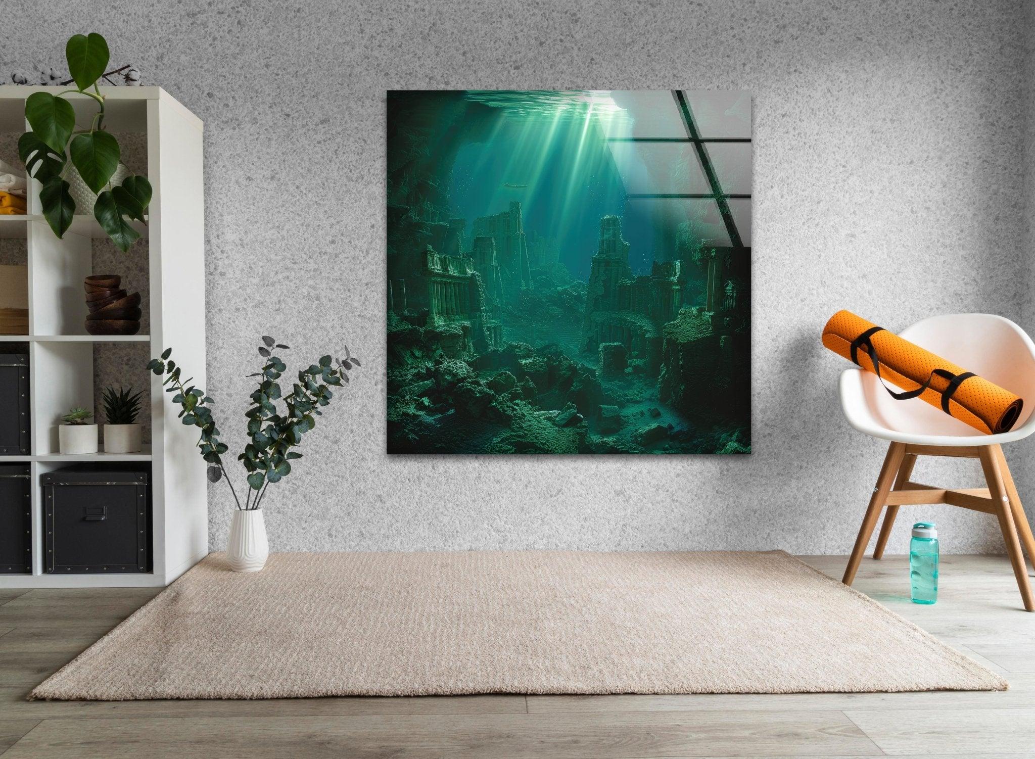 Atlantis Underwater Glass Wall Art - Handmade Ocean Themed Home Decor for Living Room, Bedroom & Office - Perfect Coastal Decor, Unique Gift Idea