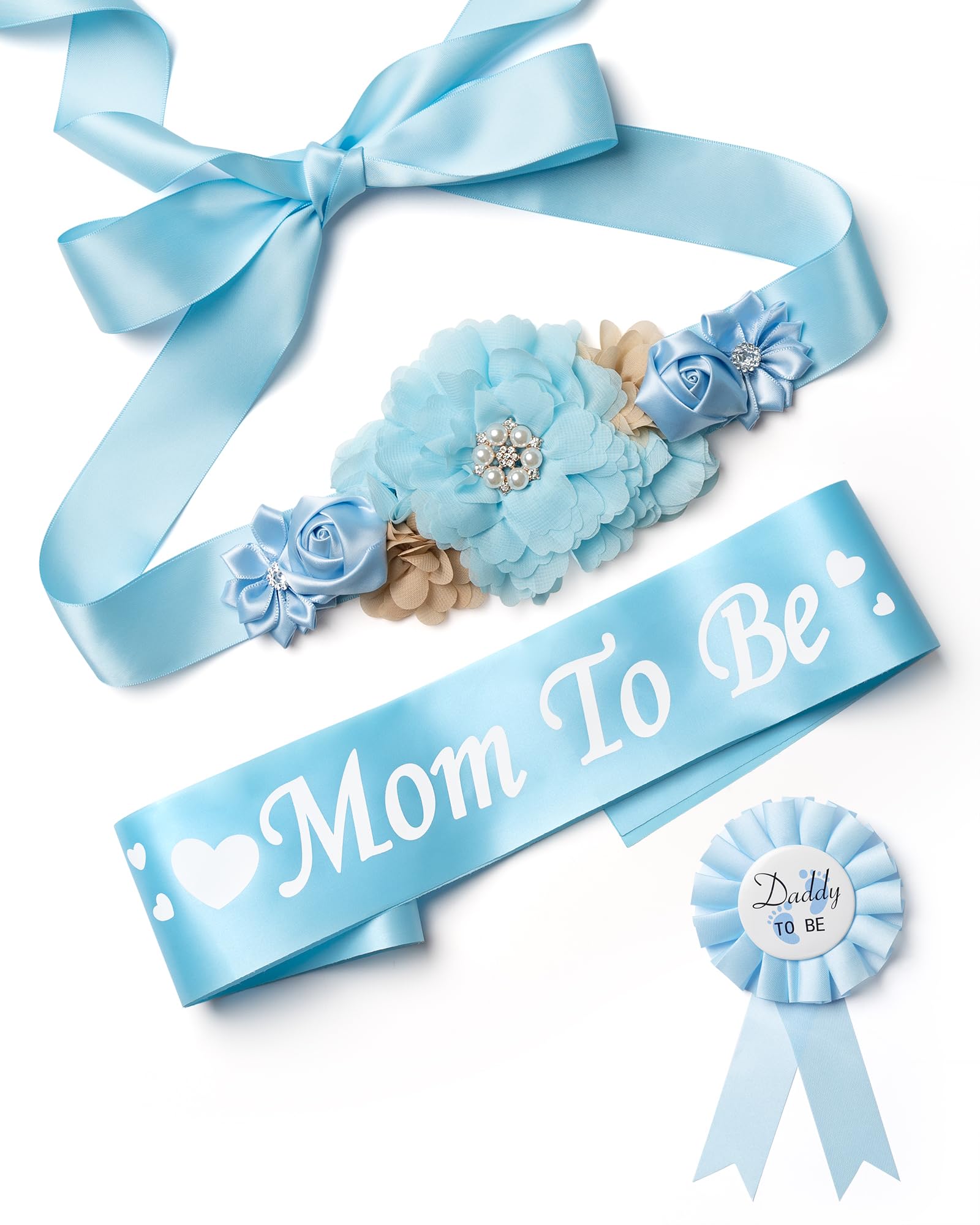 Mom to Be Sash & Corsage Pin Set - Baby Shower Decorations for Maternity Dress & Pregnancy Photos - Gender Reveal Party Supplies, Mommy to Be Gifts (Perfect for Maternity Photoshoots & Gender Reveal Parties)