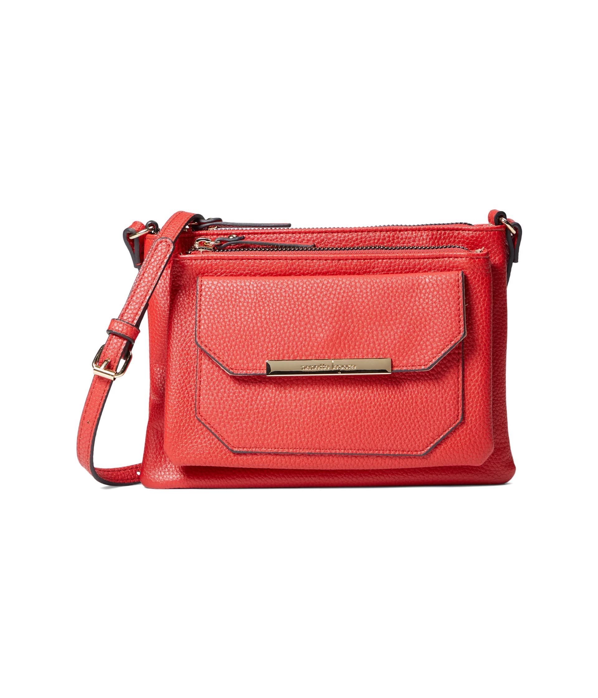 Nanette Lepore Jarson Double Zip Flap Crossbody Bag for Women - Stylish Leather Shoulder Purse with Secure Zipper Compartments | Perfect for Work, Travel & Everyday Use