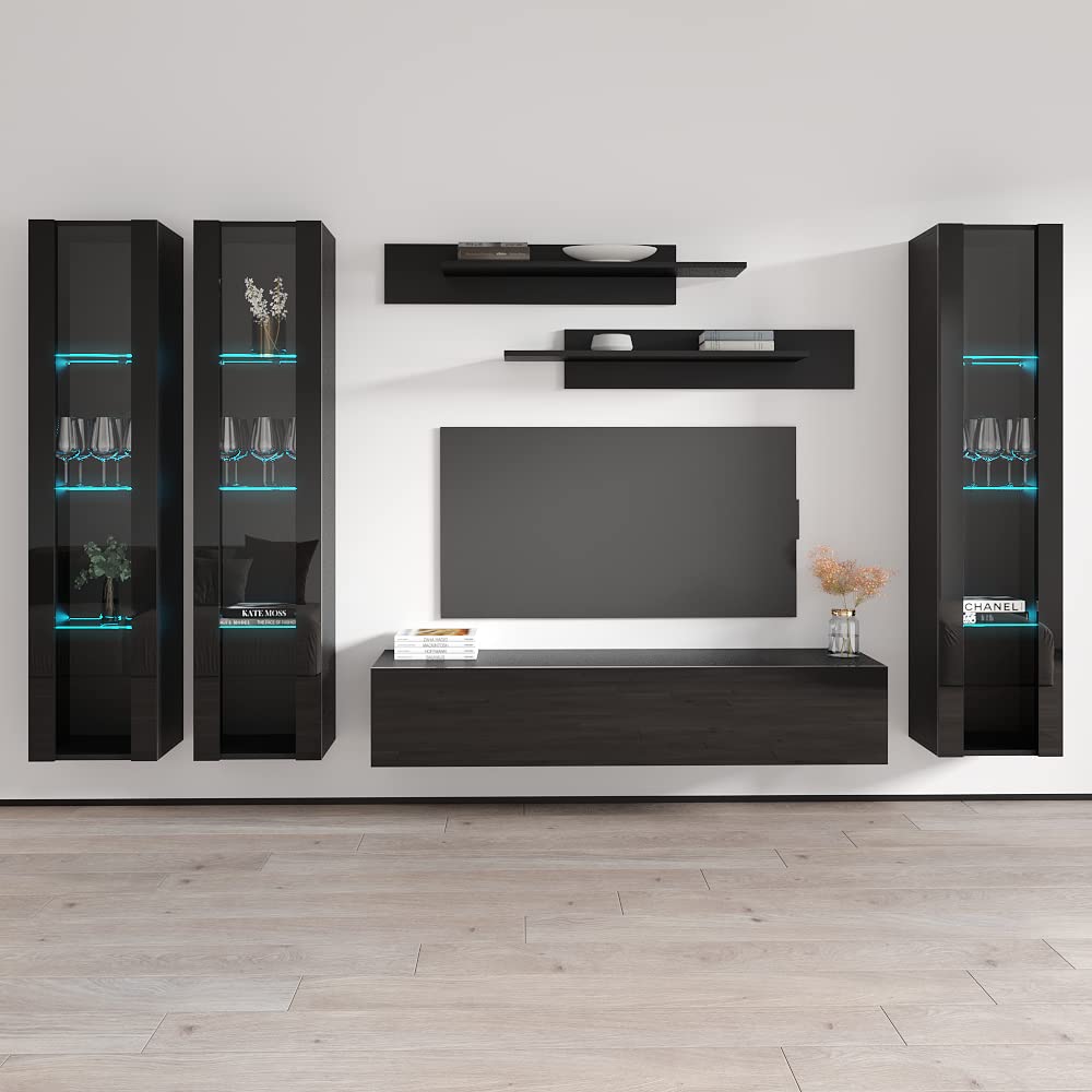 Modern Floating TV Stand with Storage & LED Lights - Wall-Mounted Entertainment Center Console for Bedroom & Living Room - Meble Fly CD2 30