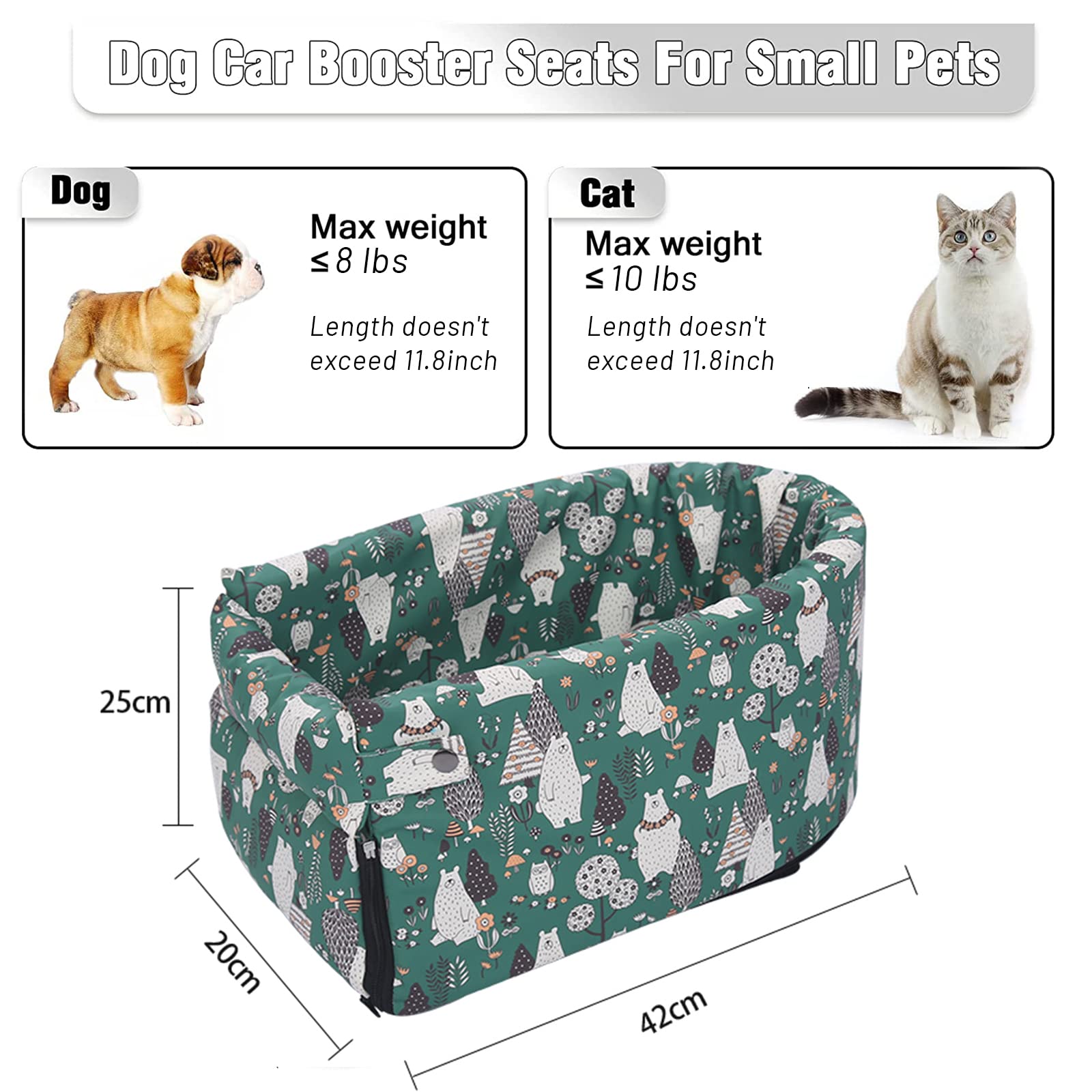 Dog Car Seat for Small Dogs & Cats - Pet Booster Seat with Removable Cover & Safety Tethers - Travel Safe & Comfortable for Road Trips & Daily Commutes