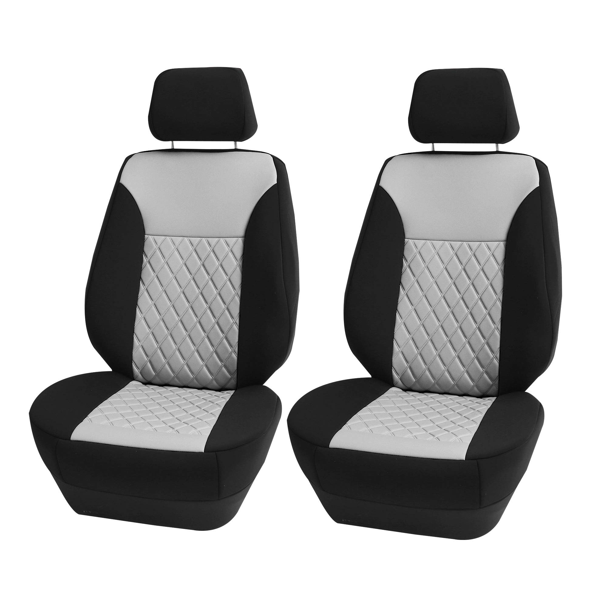 Premium TLH Neoprene Car Seat Covers - Airbag Compatible Front Seat Protectors with Luxury Diamond Design, Universal Fit for Cars & SUVs (Gray) - Protect Leather Seats from Pets, Spills & Wear