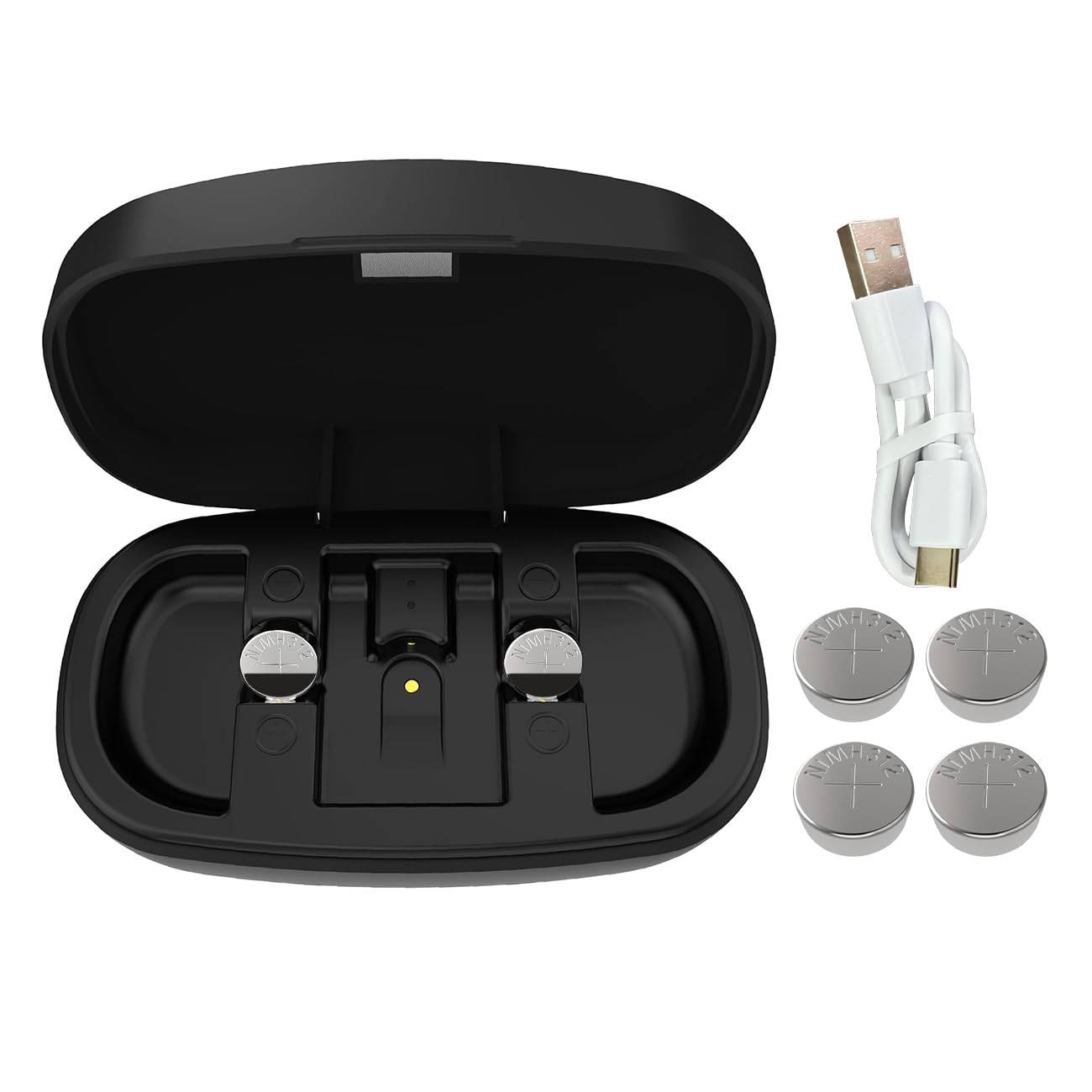 Rechargeable 312 Hearing Aid Batteries with Charger & Travel Case - 4 Pack Silver-Zinc Button Batteries for Hearing Amplifiers | Portable Charging Station for Travel, Home & Daily Use