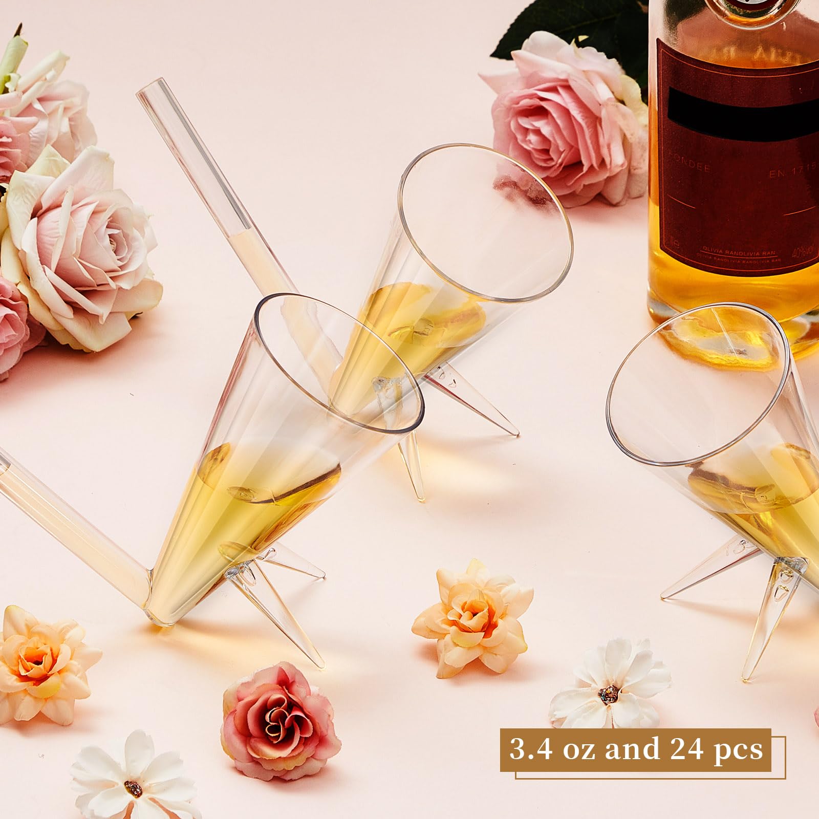 24-Pack Clear Acrylic Champagne Shooters with Stand - Unbreakable Reusable Flute Glasses for Christmas, Bar Parties, Bachelorette & Wedding Events - Elegant Drinkware for Celebrations & Home Decor