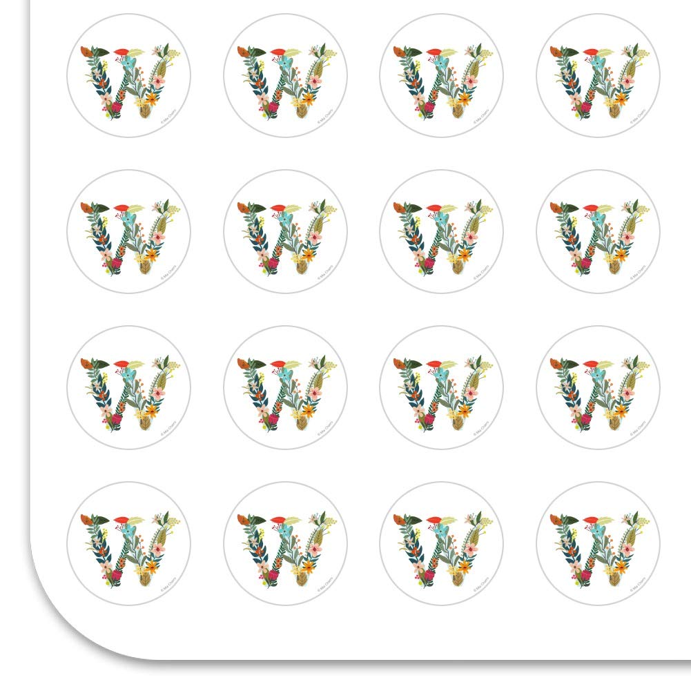 Floral Monogram Letter W Stickers for Planner, Calendar, Scrapbooking & DIY Crafts - Perfect for Journaling, Bullet Journals, and Stationery Decoration