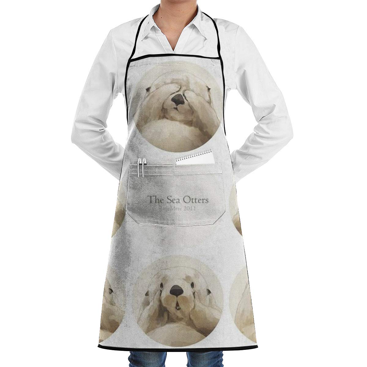 The Sea Otter Kitchen Apron - Black Waiter/Server Apron with 1 Pocket for Cooking, Crafting, & Restaurant Use - Ideal for Men & Women in Kitchen & Craft Scenes