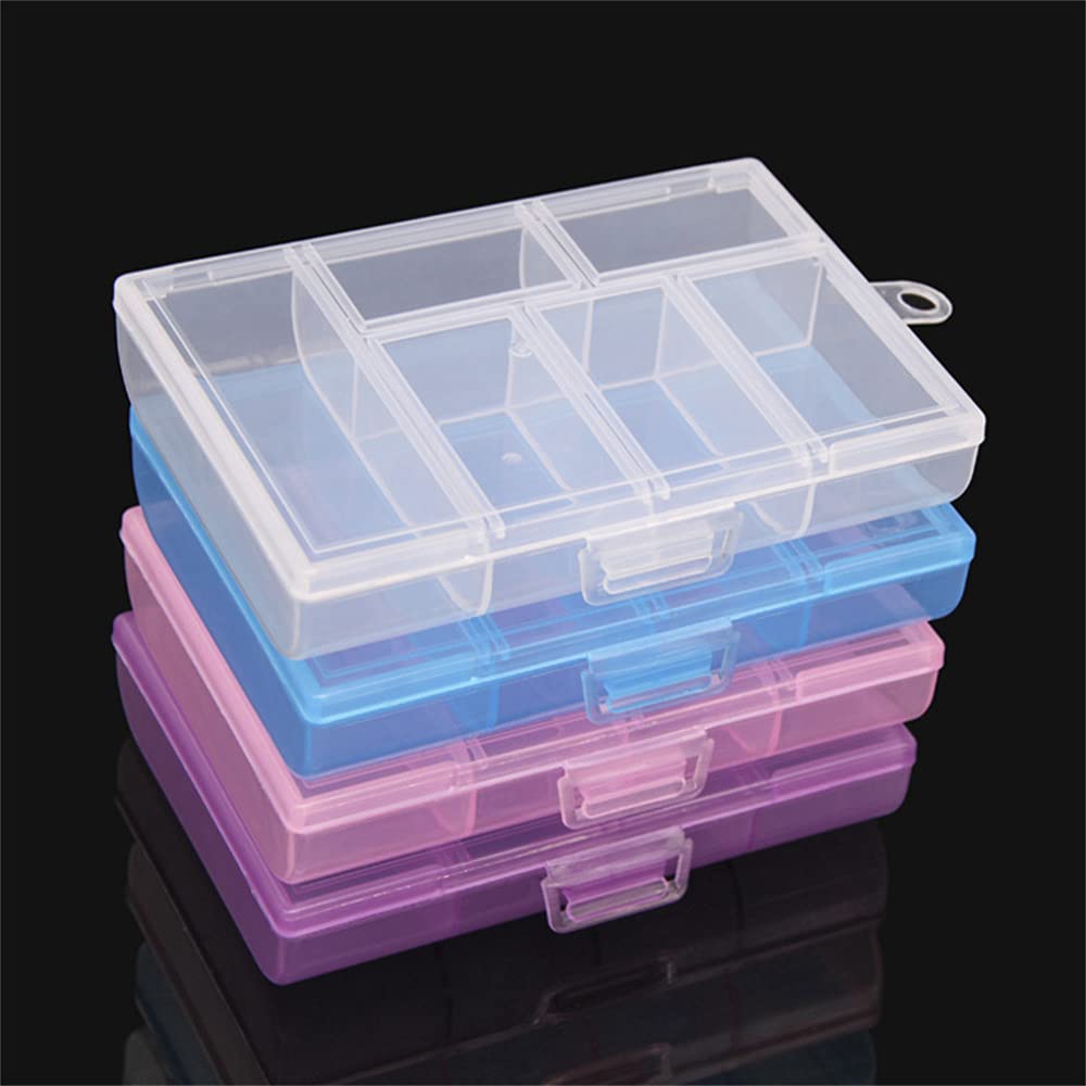 6 Compartment Clear Plastic Storage Box - Jewelry Organizer, Cosmetic Case, Bead & Electronic Component Container - Snap Lock & Hanging Hole Design (4-Piece Set, Colorful) - Perfect for Home, Office & Travel Organization