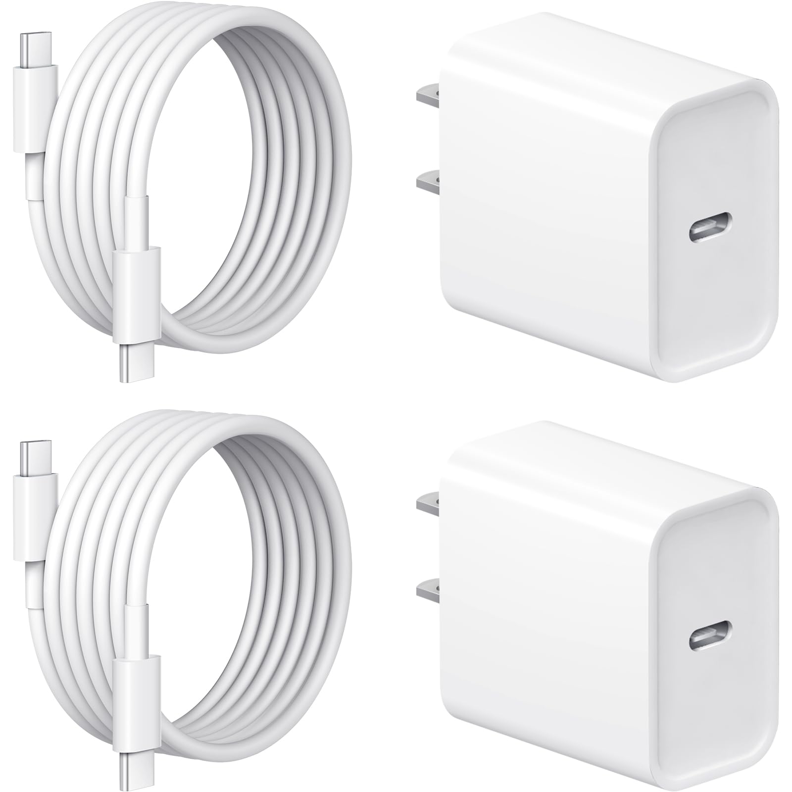 [2 Pack] 20W USB C Fast Charger for iPhone 15/15 Pro/15 Pro Max & iPad Pro/Air/Mini - Includes 6ft USB-C to C Cable | Quick Charging for Home, Office & Travel
