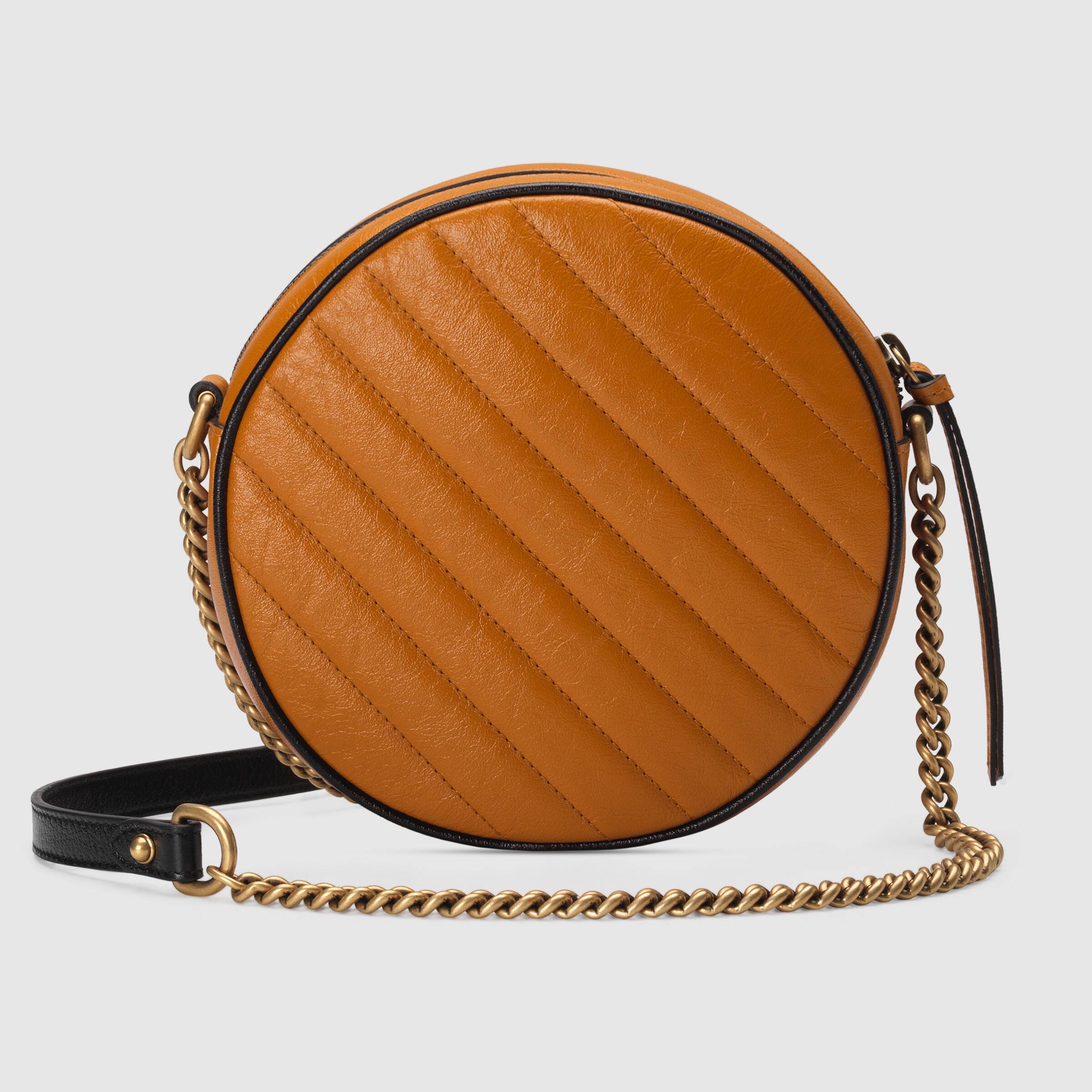 Gucci GG Marmont Mini Round Shoulder Bag in Cognac Leather - Perfect for Date Night & Evening Outings