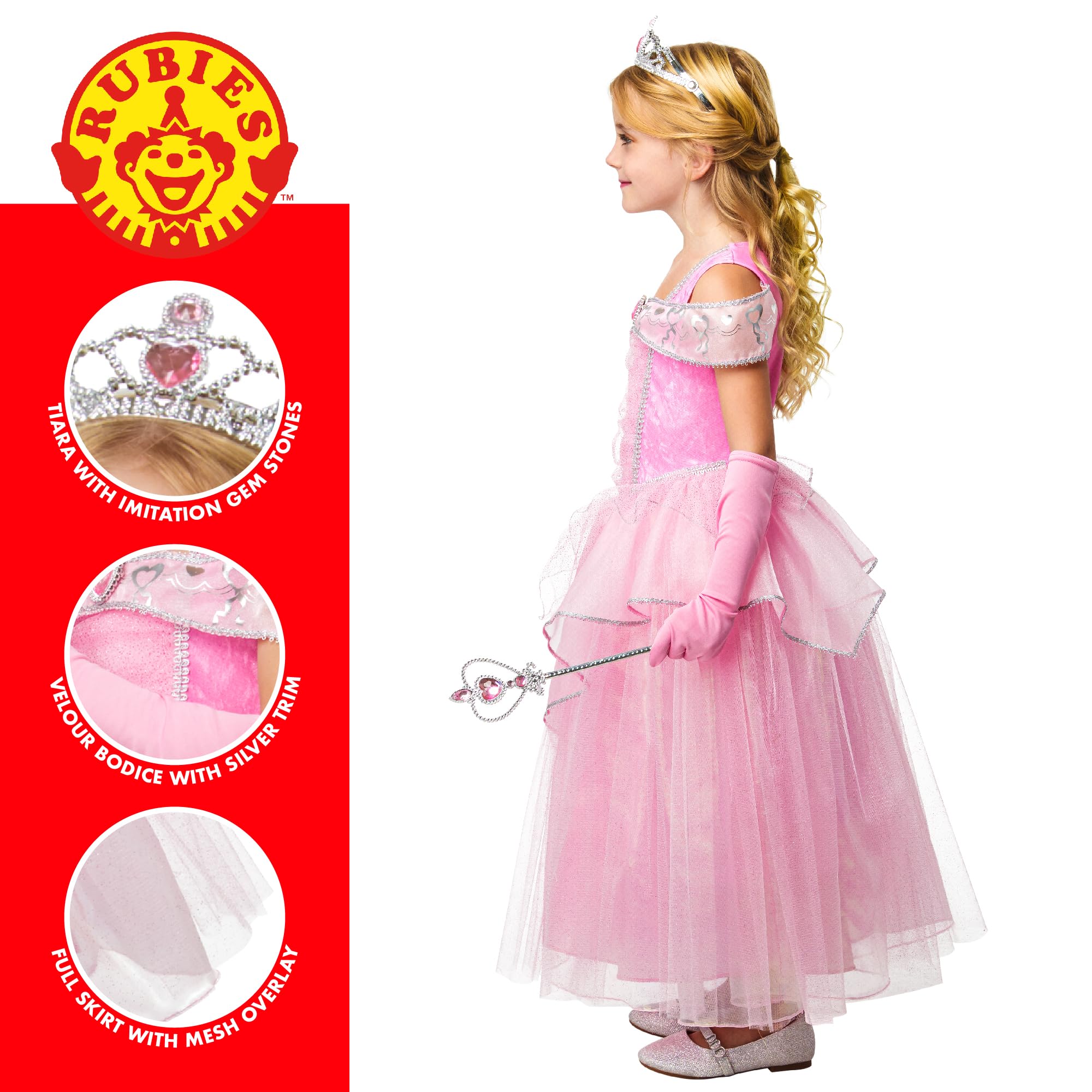 Rubies Girls Pink Princess Costume - Elegant Organza Dress with Tiara & Gloves, Original Halloween, Christmas, Carnival & Birthday Outfit for Princess-Themed Parties & Dress-Up Play