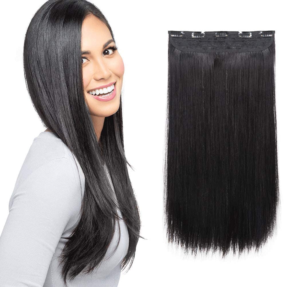 5-Pack 24-Inch Straight Clip-In Hair Extensions for Women & Girls - Natural Look & Feel, Dark Brown - Perfect for Daily Wear, Parties & Special Occasions
