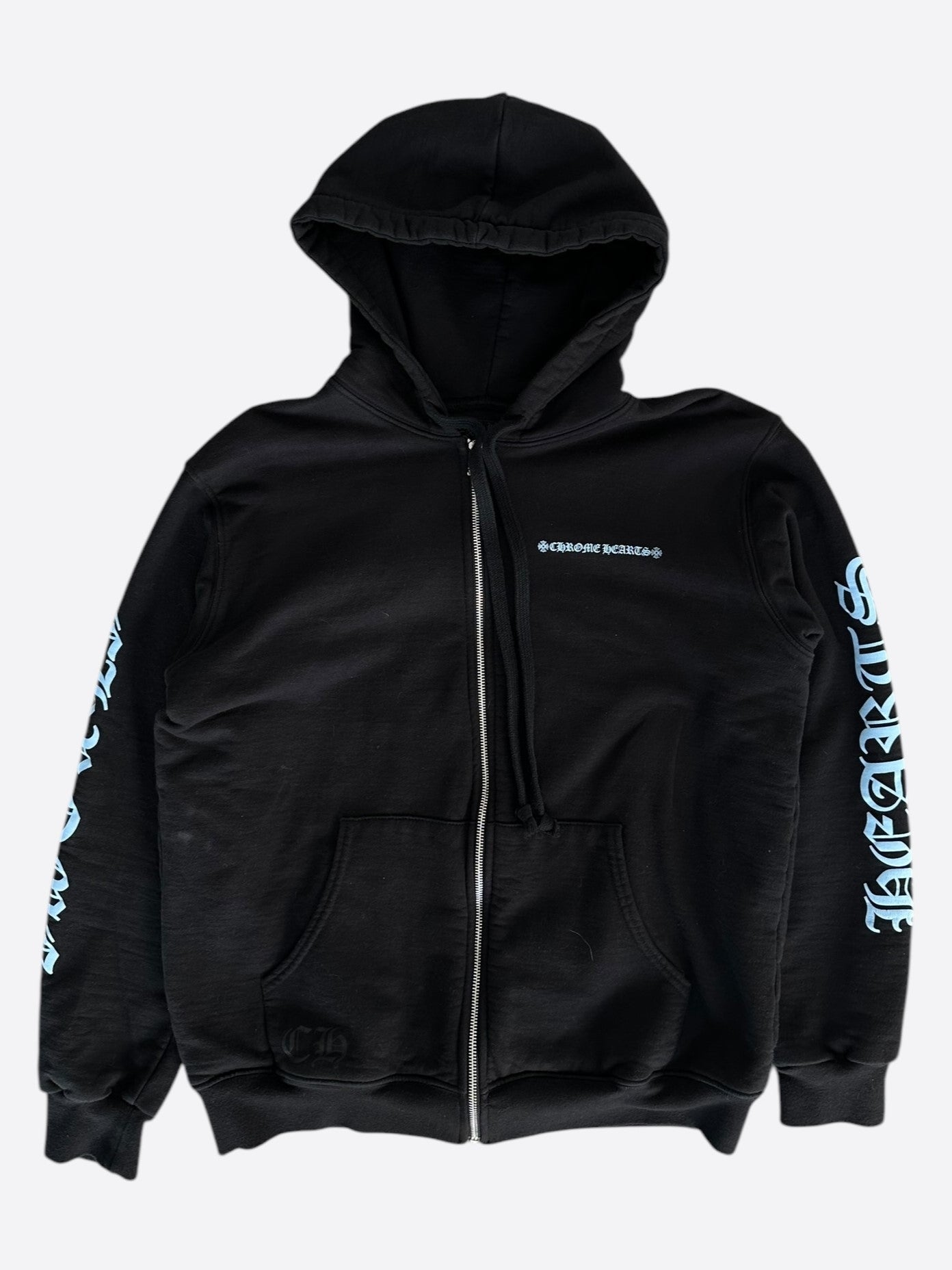 Chrome Hearts Black & Blue Script Logo Thermal Zip Up Hoodie for Men & Women - Stylish Winter Fleece Jacket for Casual Wear & Street Fashion
