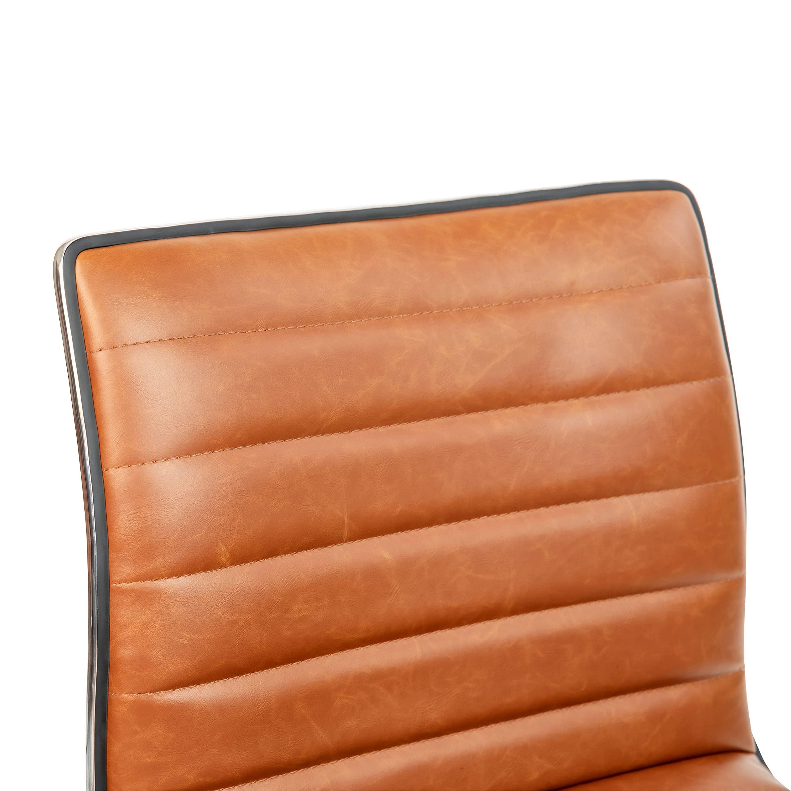 Flash Furniture Alan Office Task Chair - Brown Vinyl Ergonomic Desk Chair with Chrome Frame, Armless Design, Ribbed Back Support & Comfortable Seat for Home Office, Study or Workspace - Perfect for Long Hours Computer Work & Conference Rooms