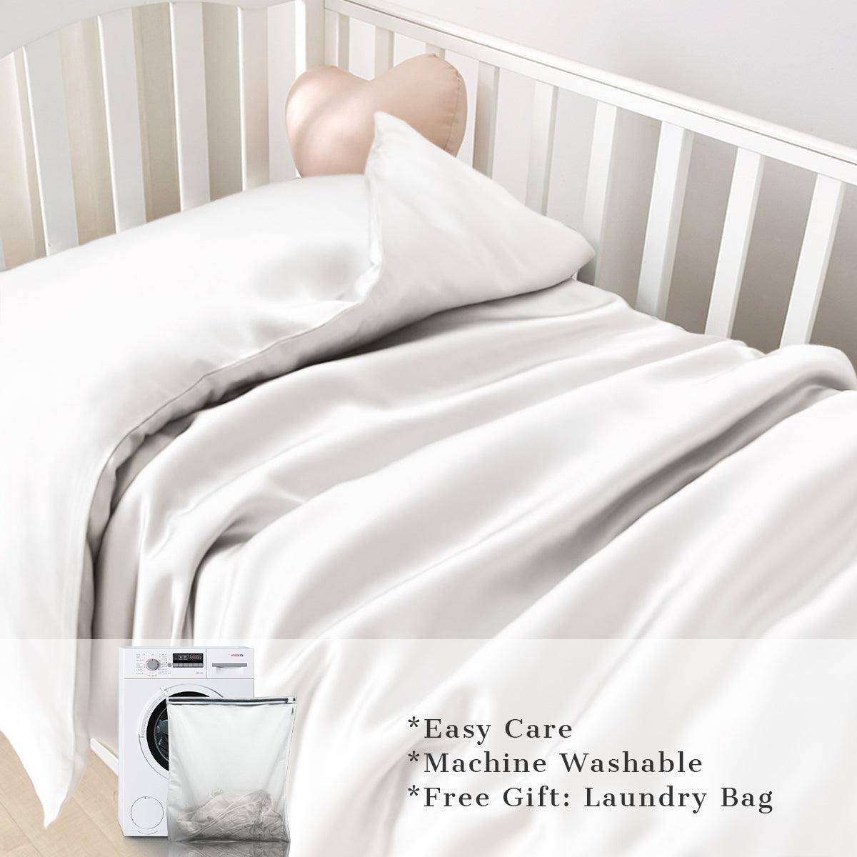 Premium 23mm 6A+ 100% Mulberry Silk Crib Duvet Cover for Toddlers with Free Laundry Bag | Ultra Soft Baby Bedding for Nursery & Travel | Hypoallergenic & Temperature Regulating