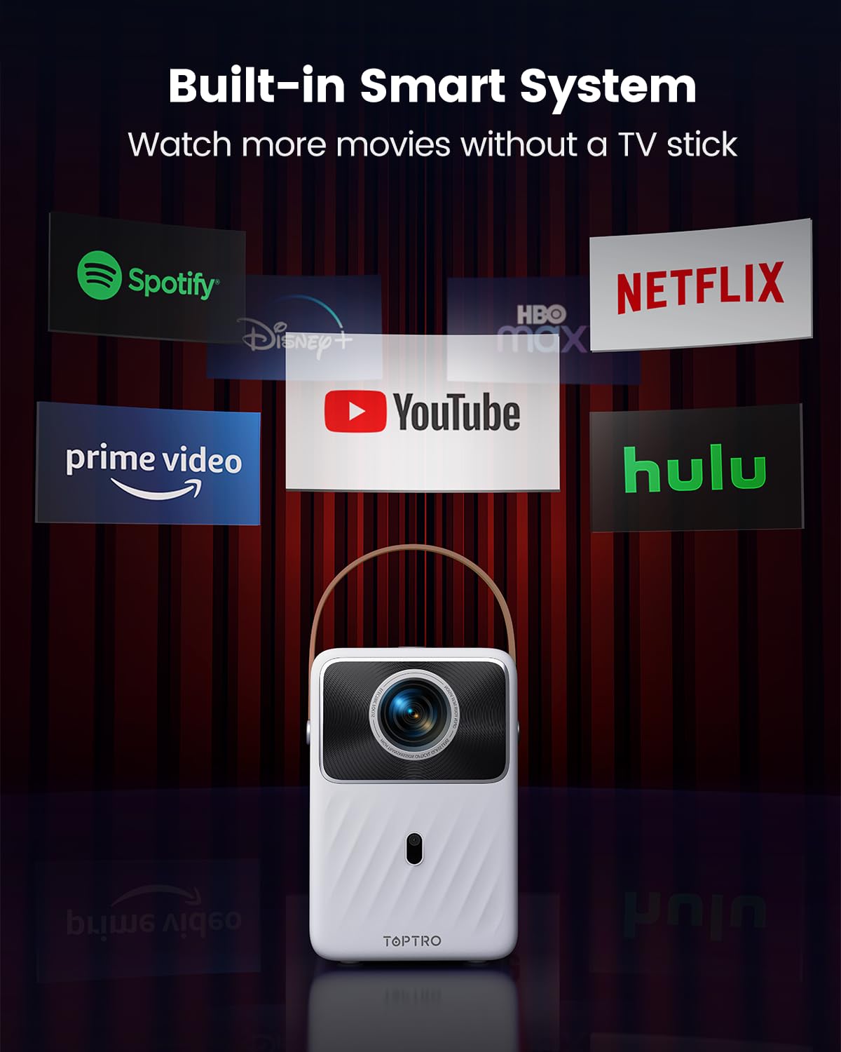 TOPTRO Smart Mini Projector with Built-in Battery, WiFi & Bluetooth - 1080P HD Portable Movie Projector with Auto Focus & Keystone | Perfect for Outdoor Movies, Home Theater, and Business Presentations - Compatible with Phones & TV Sticks