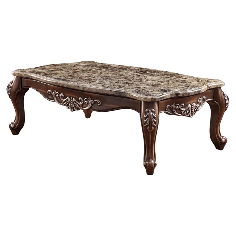 Acme Latisha Rectangular Wooden Coffee Table - Marble Top with Antique Oak Base | Perfect for Living Room, Lounge & Home Decor