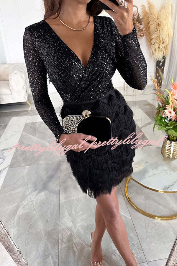 Sparkling Sequin Patchwork Tiered Fringe Mini Dress for Women | Sexy Club & Party Outfit | Perfect for Nightlife, Dancing, and Special Occasions